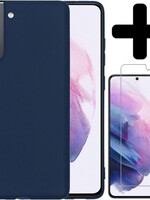 LUQ LUQ Samsung Galaxy S21 hoesje siliconen donkerblauw + screenprotector