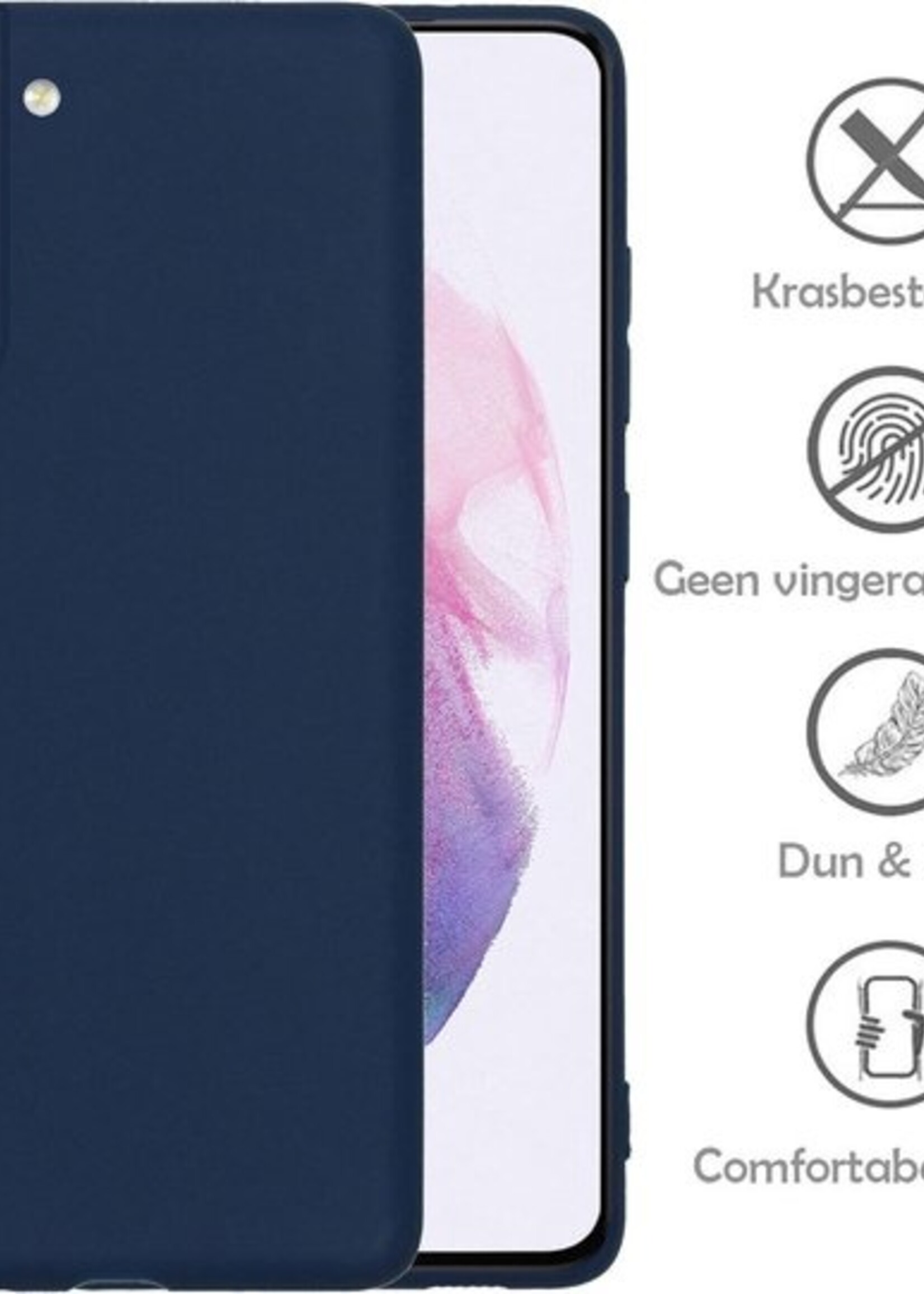 LUQ Hoesje Geschikt voor Samsung S21 Hoesje Siliconen Case Met Screenprotector - Hoes Geschikt voor Samsung Galaxy S21 Hoes Siliconen - Donkerblauw