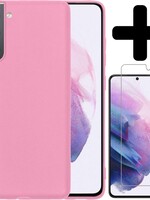 LUQ LUQ Samsung Galaxy S21 hoesje siliconen lichtroze + screenprotector