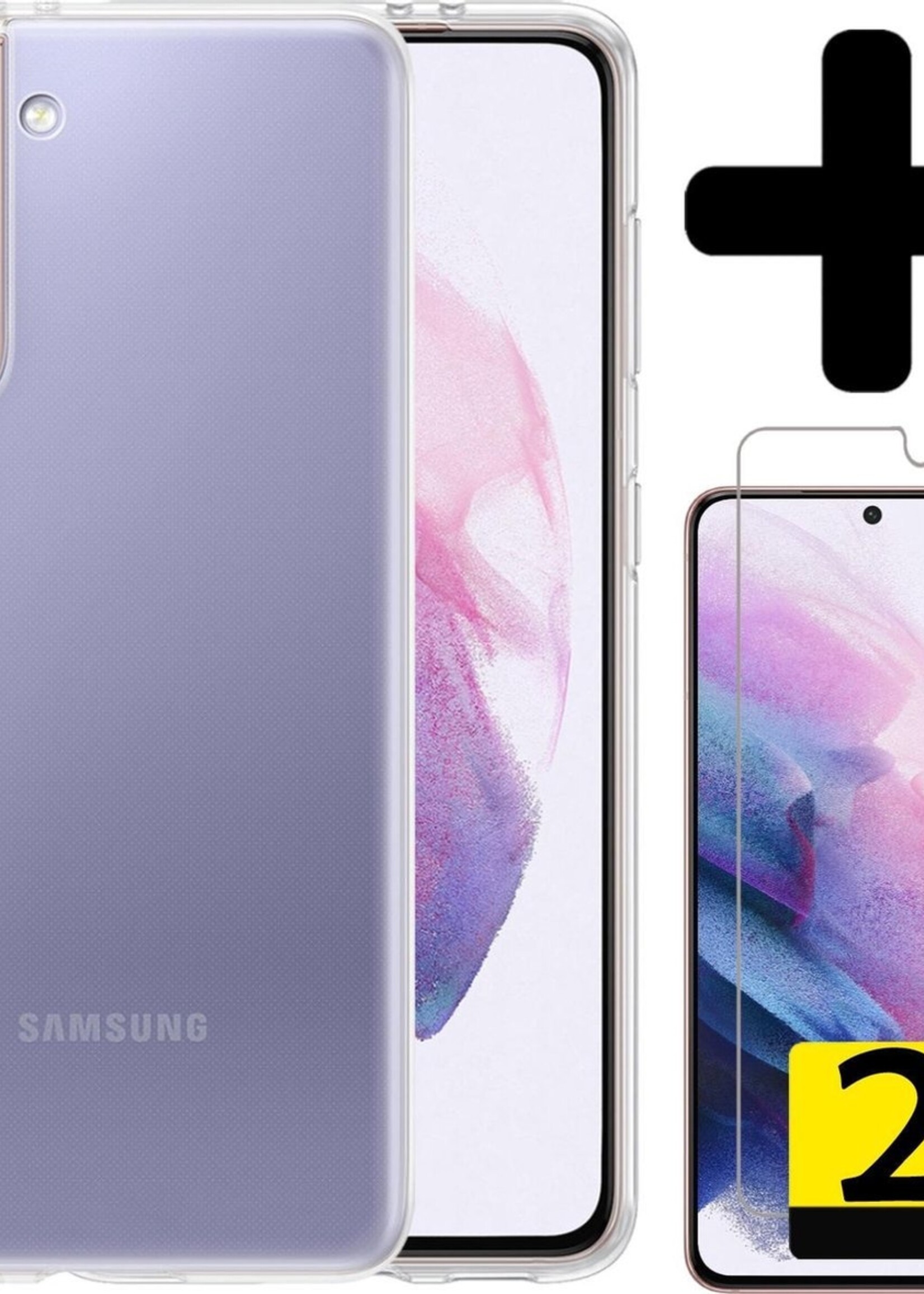 LUQ Hoesje Geschikt voor Samsung S21 Hoesje Siliconen Case Met 2x Screenprotector - Hoes Geschikt voor Samsung Galaxy S21 Hoes Siliconen - Transparant