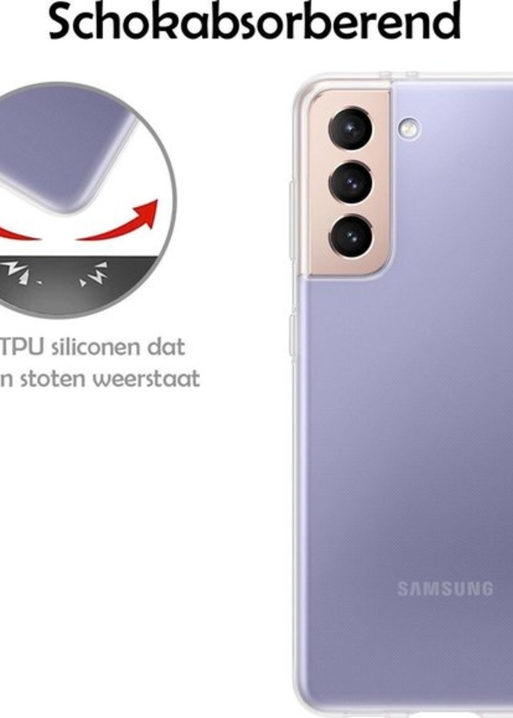 LUQ Hoesje Geschikt voor Samsung S21 Hoesje Siliconen Case Met 2x Screenprotector - Hoes Geschikt voor Samsung Galaxy S21 Hoes Siliconen - Transparant