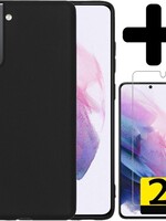 LUQ LUQ Samsung Galaxy S21 hoesje siliconen zwart + 2x screenprotector