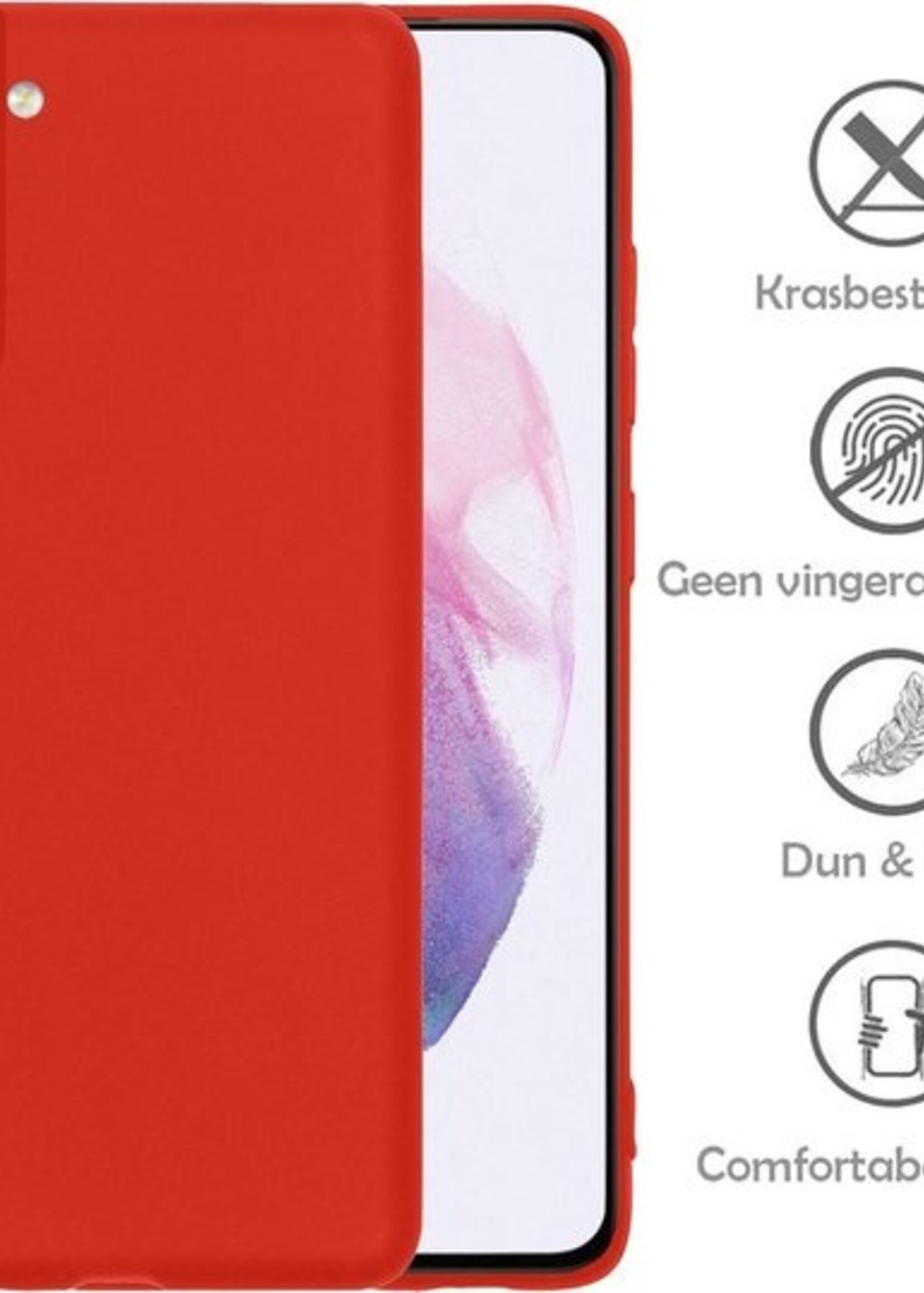 LUQ Hoesje Geschikt voor Samsung S21 Hoesje Siliconen Case Met 2x Screenprotector - Hoes Geschikt voor Samsung Galaxy S21 Hoes Siliconen - Rood
