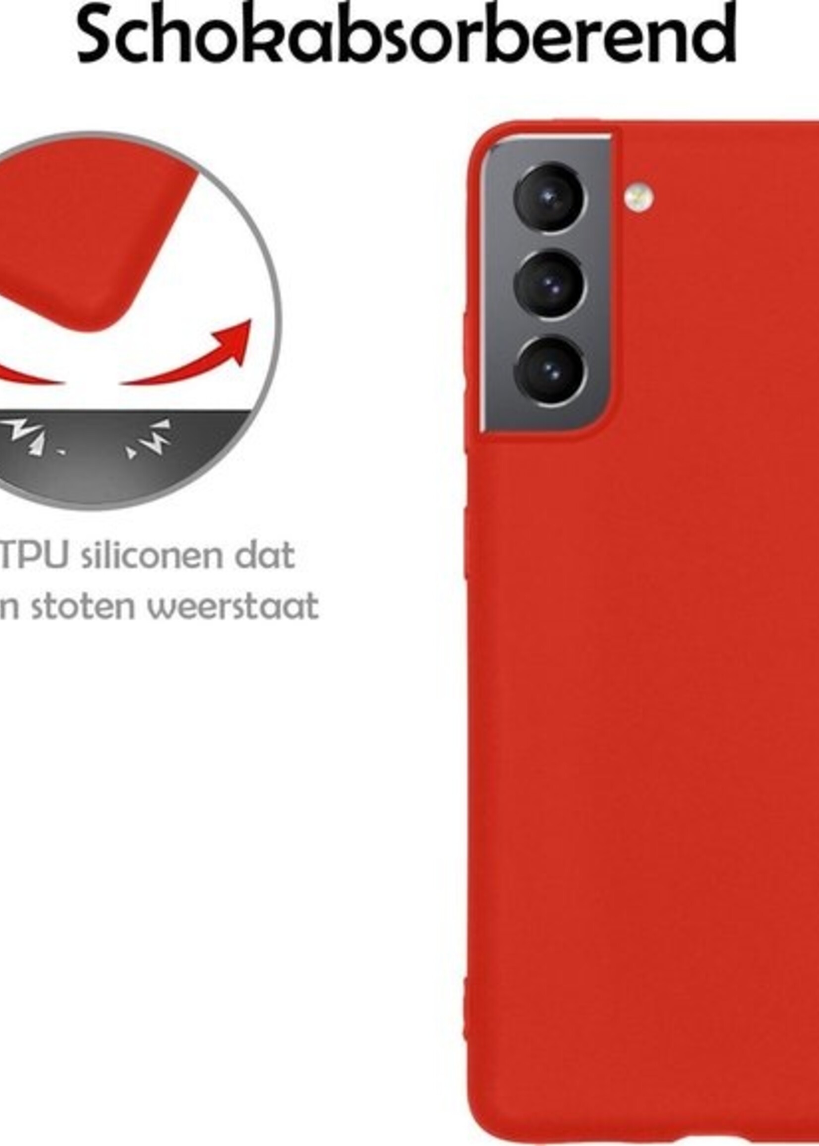 LUQ Hoesje Geschikt voor Samsung S21 Hoesje Siliconen Case Met 2x Screenprotector - Hoes Geschikt voor Samsung Galaxy S21 Hoes Siliconen - Rood