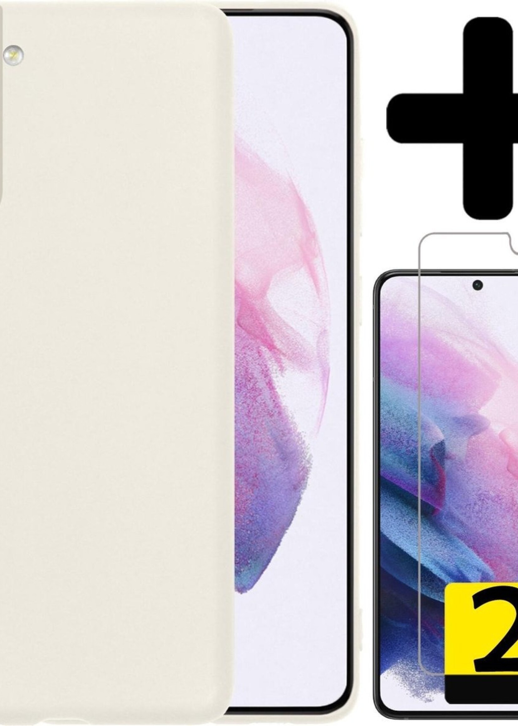LUQ Hoesje Geschikt voor Samsung S21 Hoesje Siliconen Case Met 2x Screenprotector - Hoes Geschikt voor Samsung Galaxy S21 Hoes Siliconen - Wit