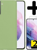 LUQ LUQ Samsung Galaxy S21 hoesje siliconen groen + 2x screenprotector
