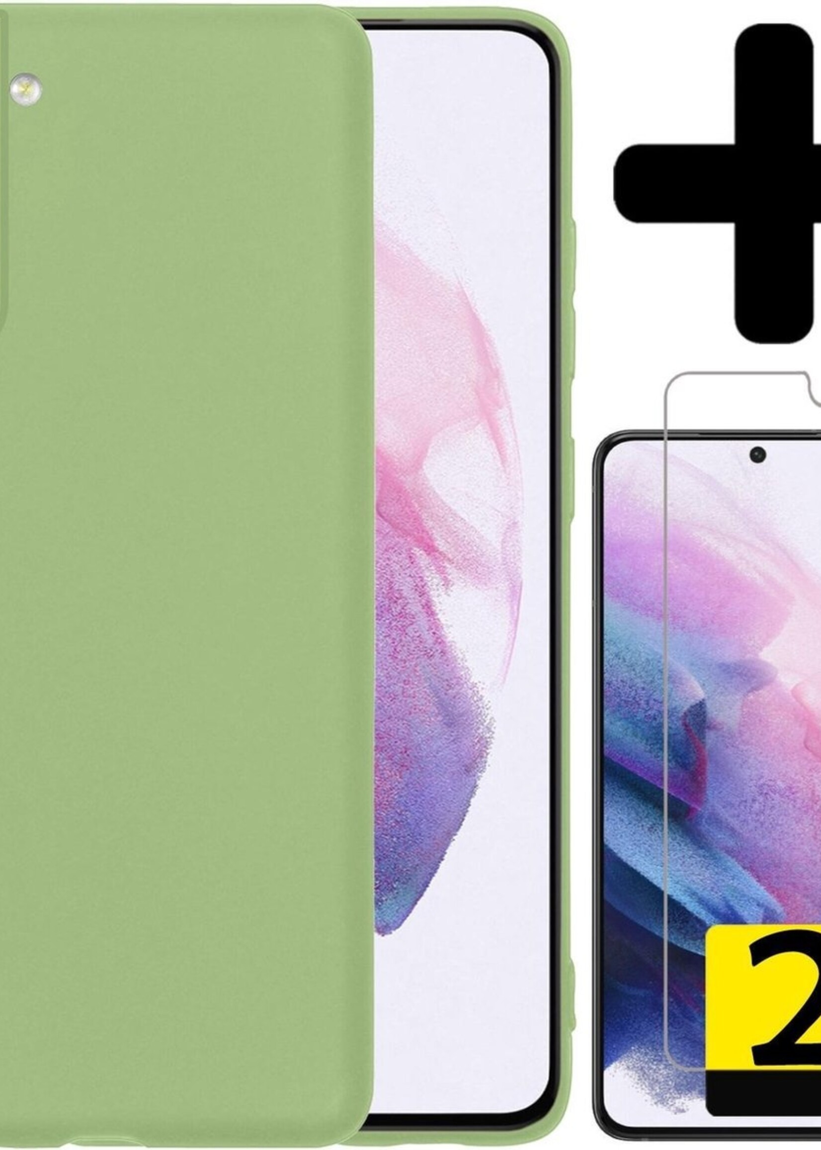 LUQ Hoesje Geschikt voor Samsung S21 Hoesje Siliconen Case Met 2x Screenprotector - Hoes Geschikt voor Samsung Galaxy S21 Hoes Siliconen - Groen