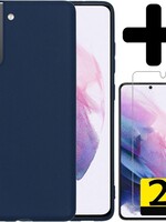 LUQ LUQ Samsung Galaxy S21 hoesje siliconen donkerblauw + 2x screenprotector
