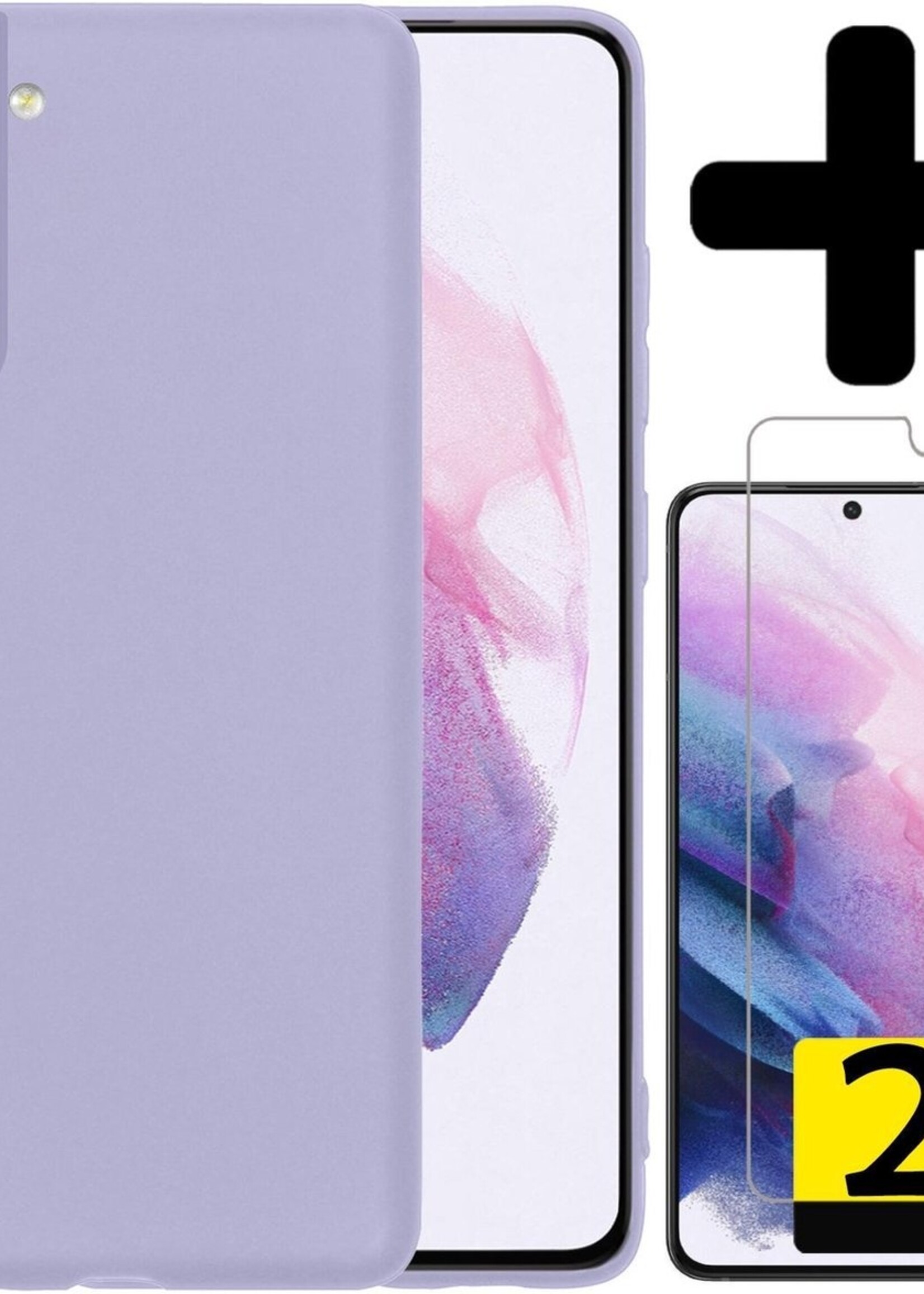 LUQ Hoesje Geschikt voor Samsung S21 Hoesje Siliconen Case Met 2x Screenprotector - Hoes Geschikt voor Samsung Galaxy S21 Hoes Siliconen - Lila