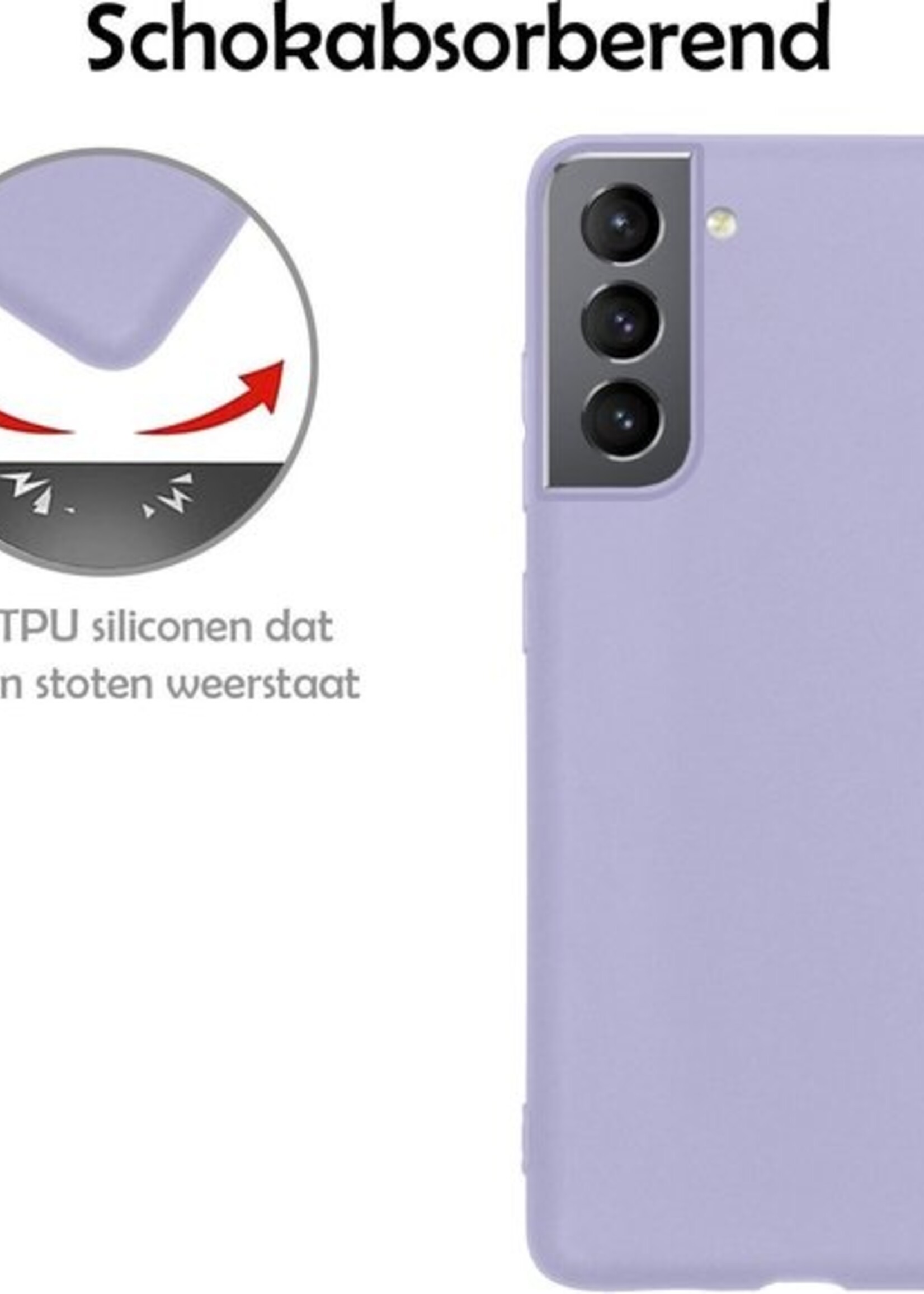 LUQ Hoesje Geschikt voor Samsung S21 Hoesje Siliconen Case Met 2x Screenprotector - Hoes Geschikt voor Samsung Galaxy S21 Hoes Siliconen - Lila