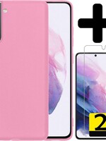 LUQ LUQ Samsung Galaxy S21 hoesje siliconen lichtroze + 2x screenprotector