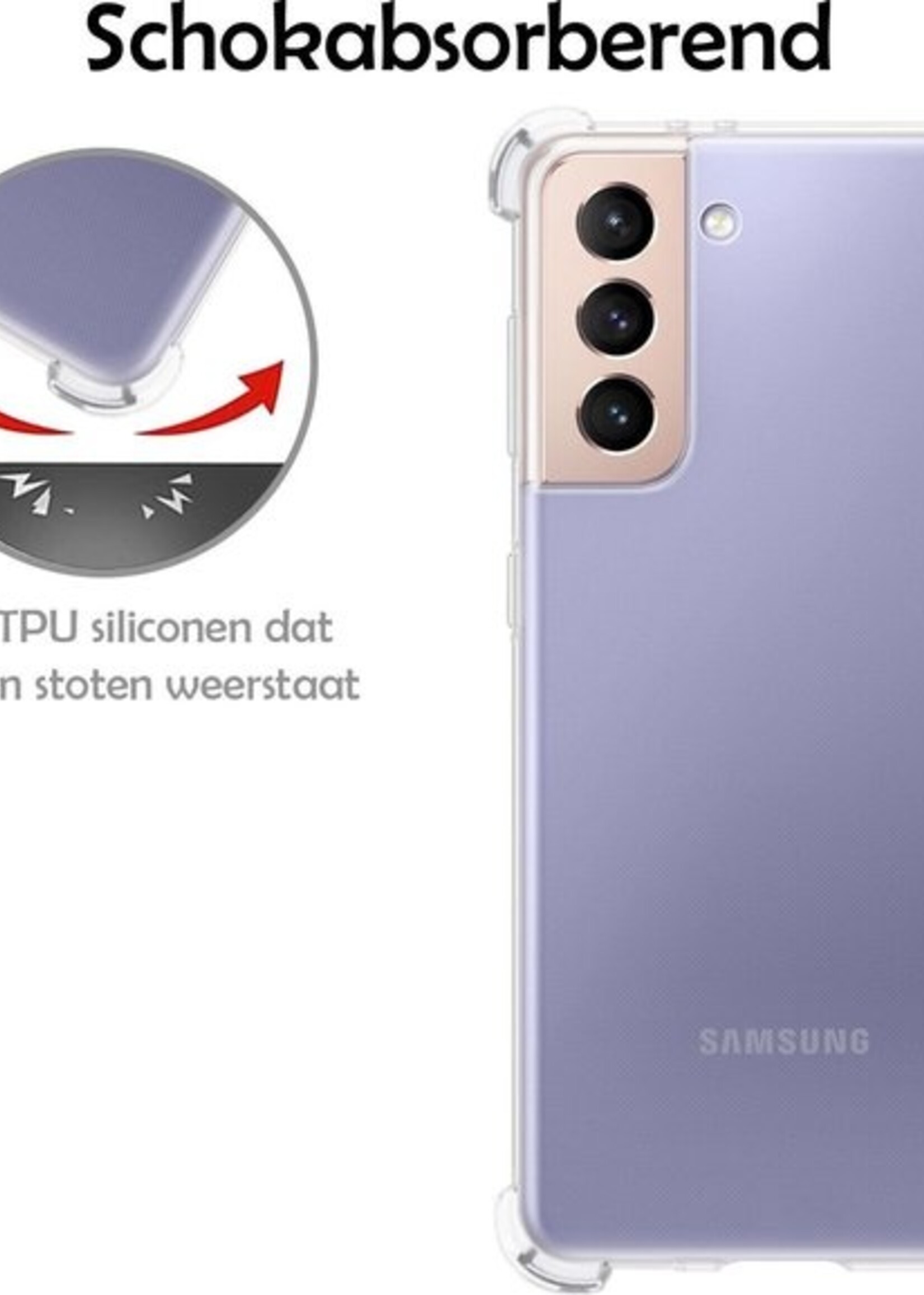 LUQ Hoesje Geschikt voor Samsung S21 Plus Hoesje Shockproof Case Siliconen Met Screenprotector - Hoes Geschikt voor Samsung Galaxy S21 Plus Hoes Cover Siliconen - Transparant