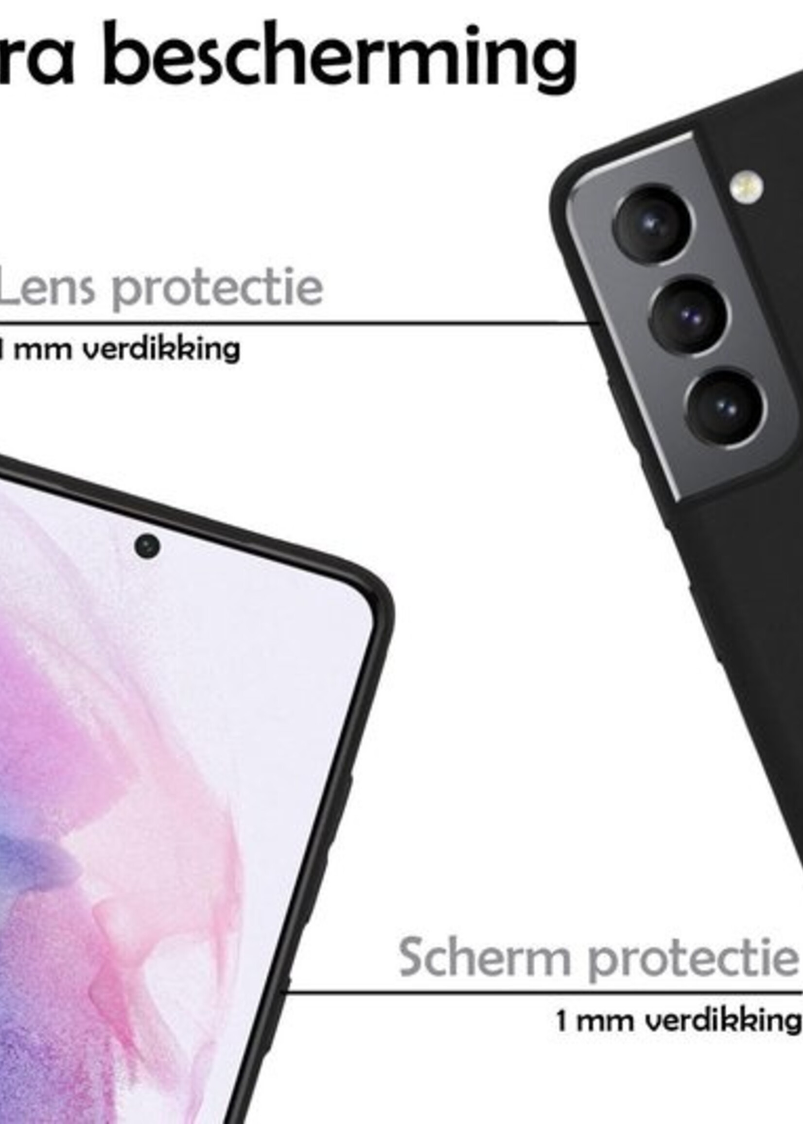 LUQ Hoesje Geschikt voor Samsung S21 Plus Hoesje Siliconen Case Met Screenprotector - Hoes Geschikt voor Samsung Galaxy S21 Plus Hoes Siliconen - Zwart