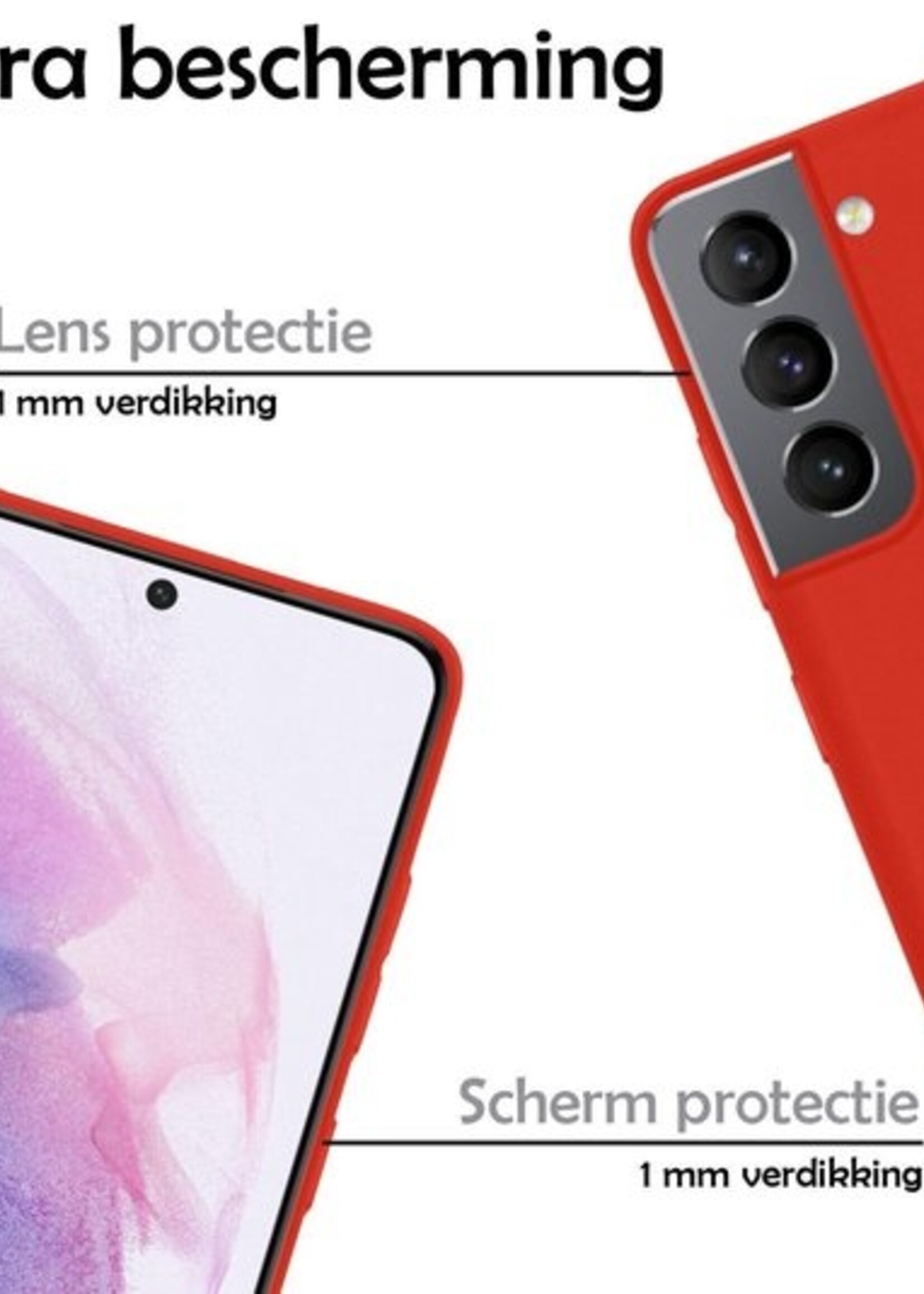 LUQ Hoesje Geschikt voor Samsung S21 Plus Hoesje Siliconen Case Met Screenprotector - Hoes Geschikt voor Samsung Galaxy S21 Plus Hoes Siliconen - Rood