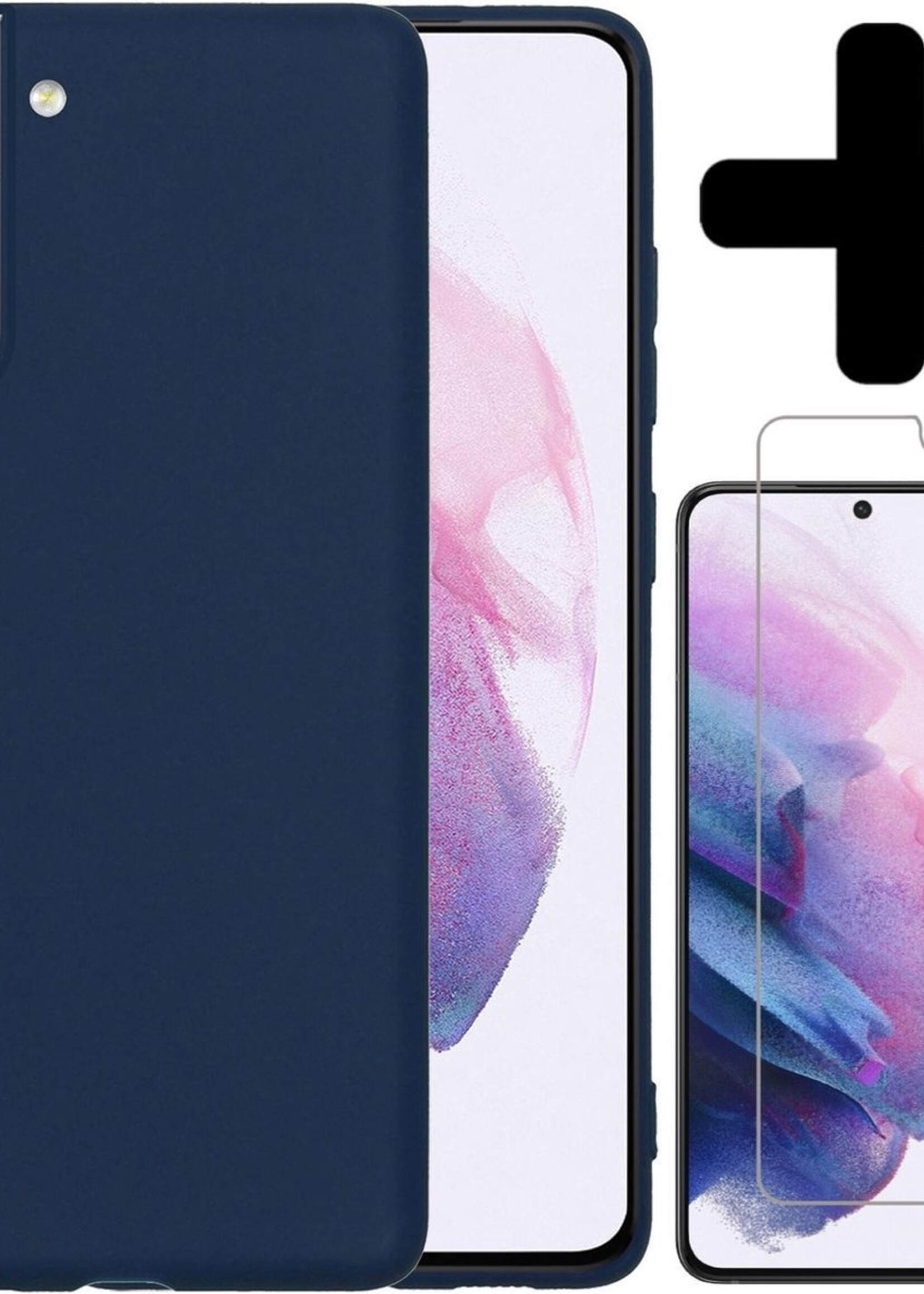 LUQ Hoesje Geschikt voor Samsung S21 Plus Hoesje Siliconen Case Met Screenprotector - Hoes Geschikt voor Samsung Galaxy S21 Plus Hoes Siliconen - Donkerblauw