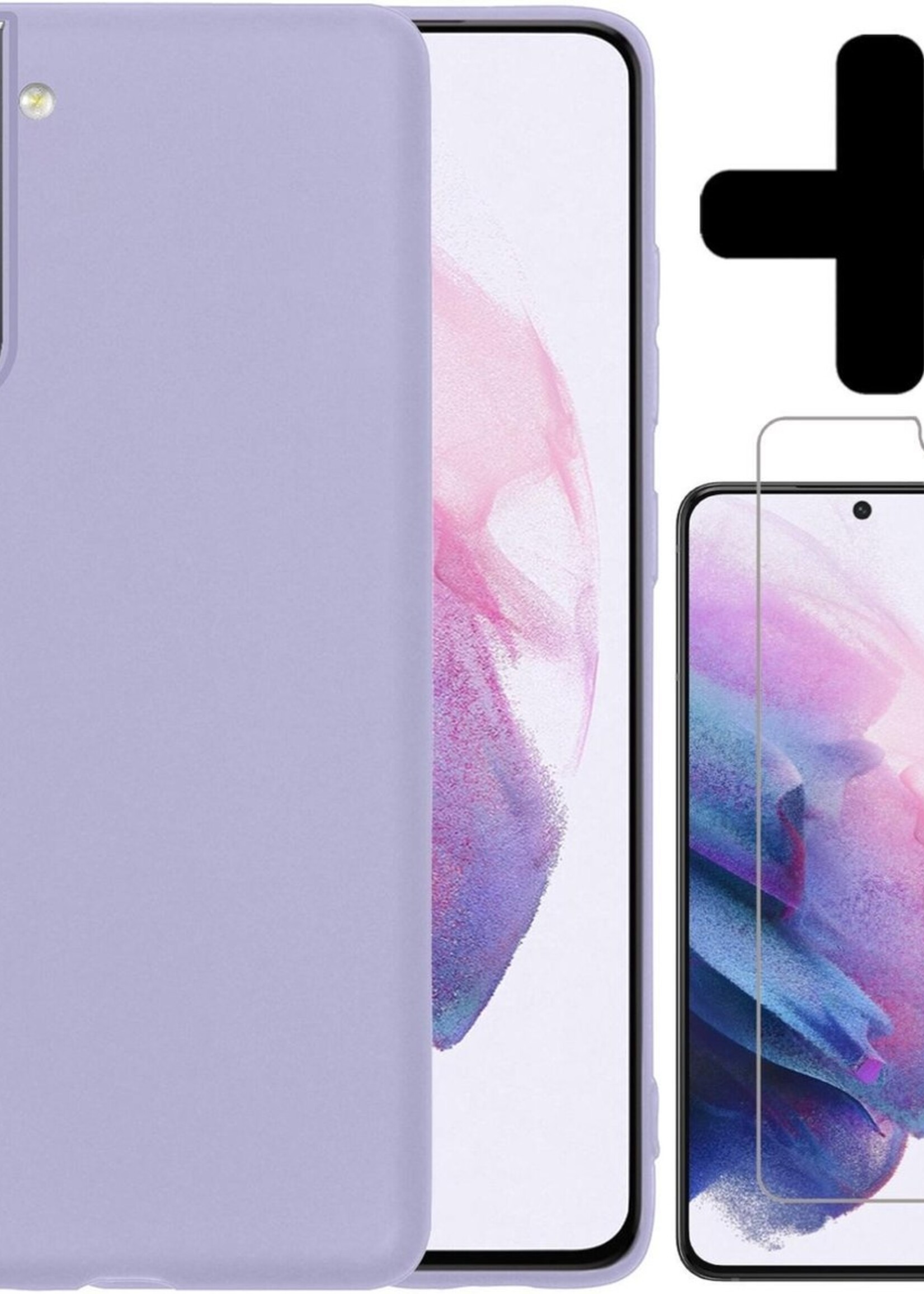 LUQ Hoesje Geschikt voor Samsung S21 Plus Hoesje Siliconen Case Met Screenprotector - Hoes Geschikt voor Samsung Galaxy S21 Plus Hoes Siliconen - Lila