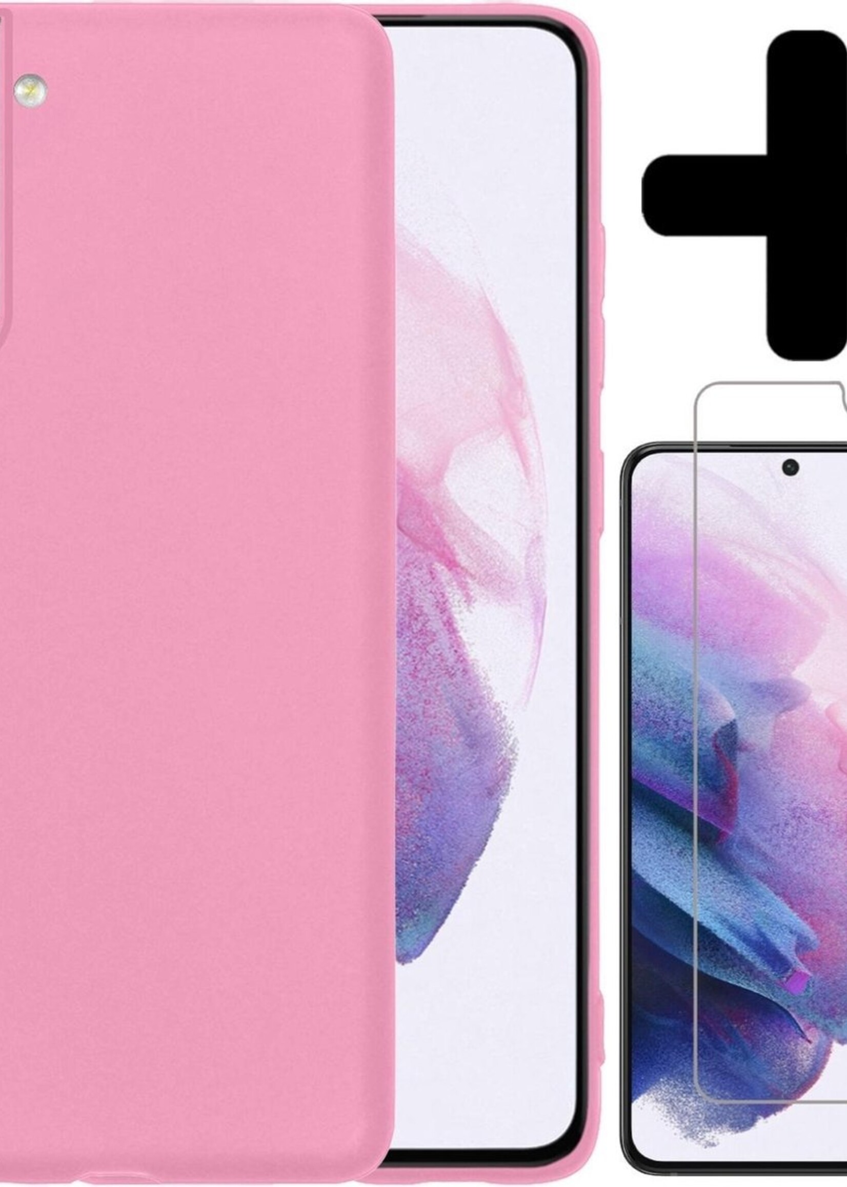 LUQ Hoesje Geschikt voor Samsung S21 Plus Hoesje Siliconen Case Met Screenprotector - Hoes Geschikt voor Samsung Galaxy S21 Plus Hoes Siliconen - Roze