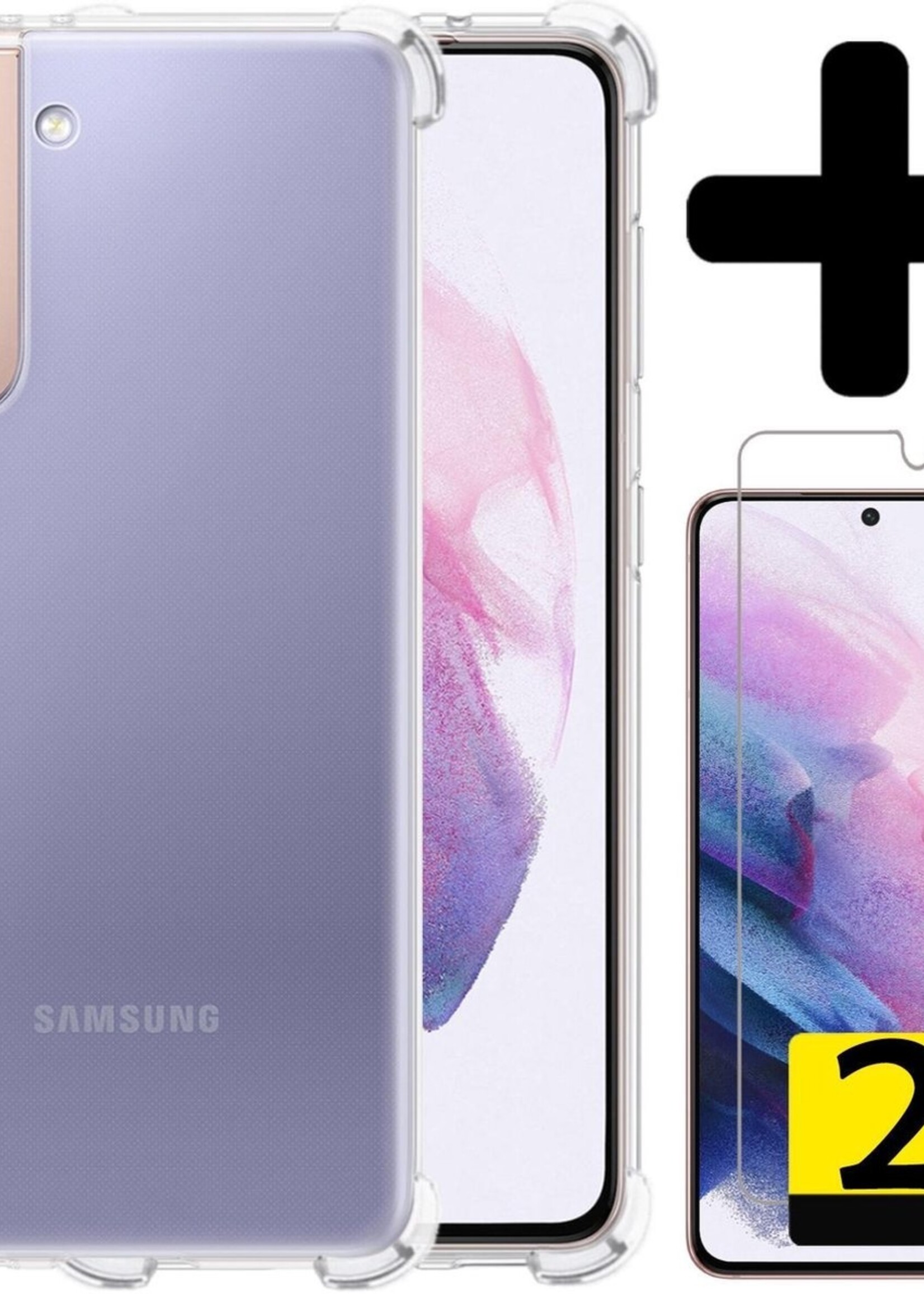 LUQ Hoesje Geschikt voor Samsung S21 Plus Hoesje Shockproof Case Siliconen Met 2x Screenprotector - Hoes Geschikt voor Samsung Galaxy S21 Plus Hoes Cover Siliconen - Transparant