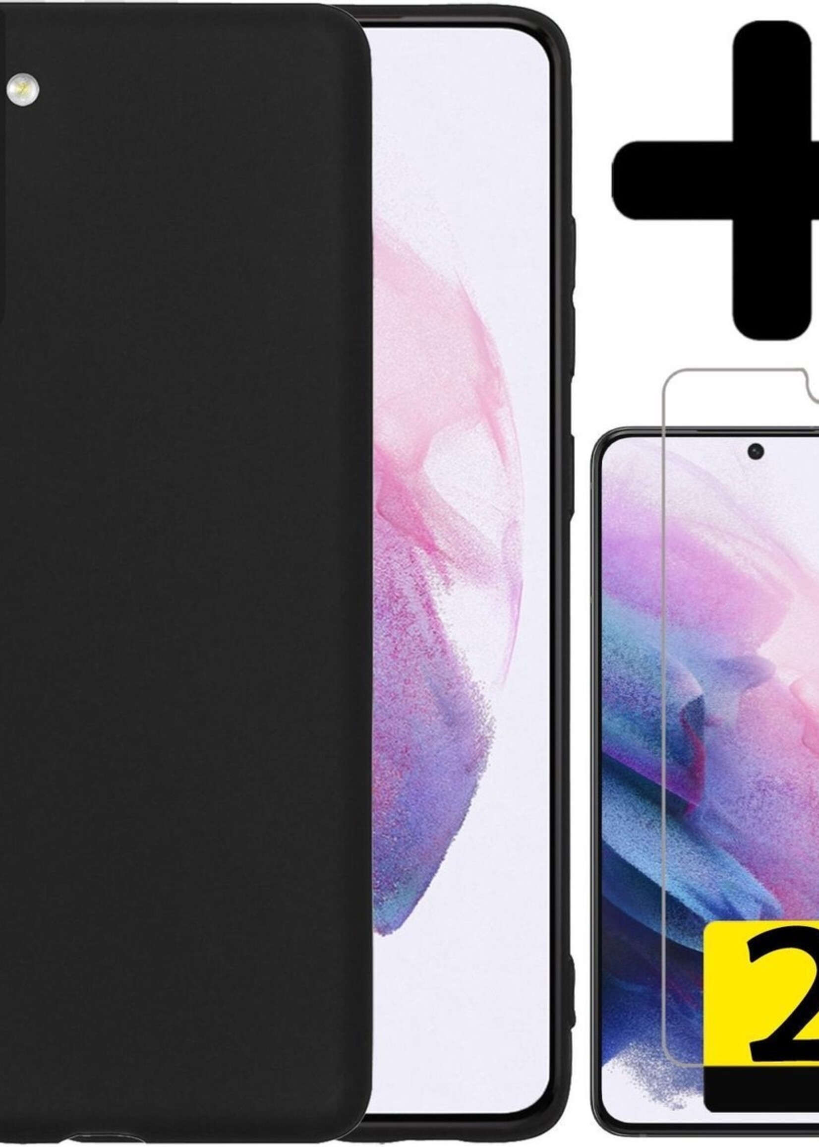 LUQ Hoesje Geschikt voor Samsung S21 Plus Hoesje Siliconen Case Met 2x Screenprotector - Hoes Geschikt voor Samsung Galaxy S21 Plus Hoes Siliconen - Zwart