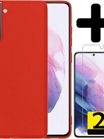 LUQ LUQ Samsung Galaxy S21 Plus hoesje siliconen rood + 2x screenprotector