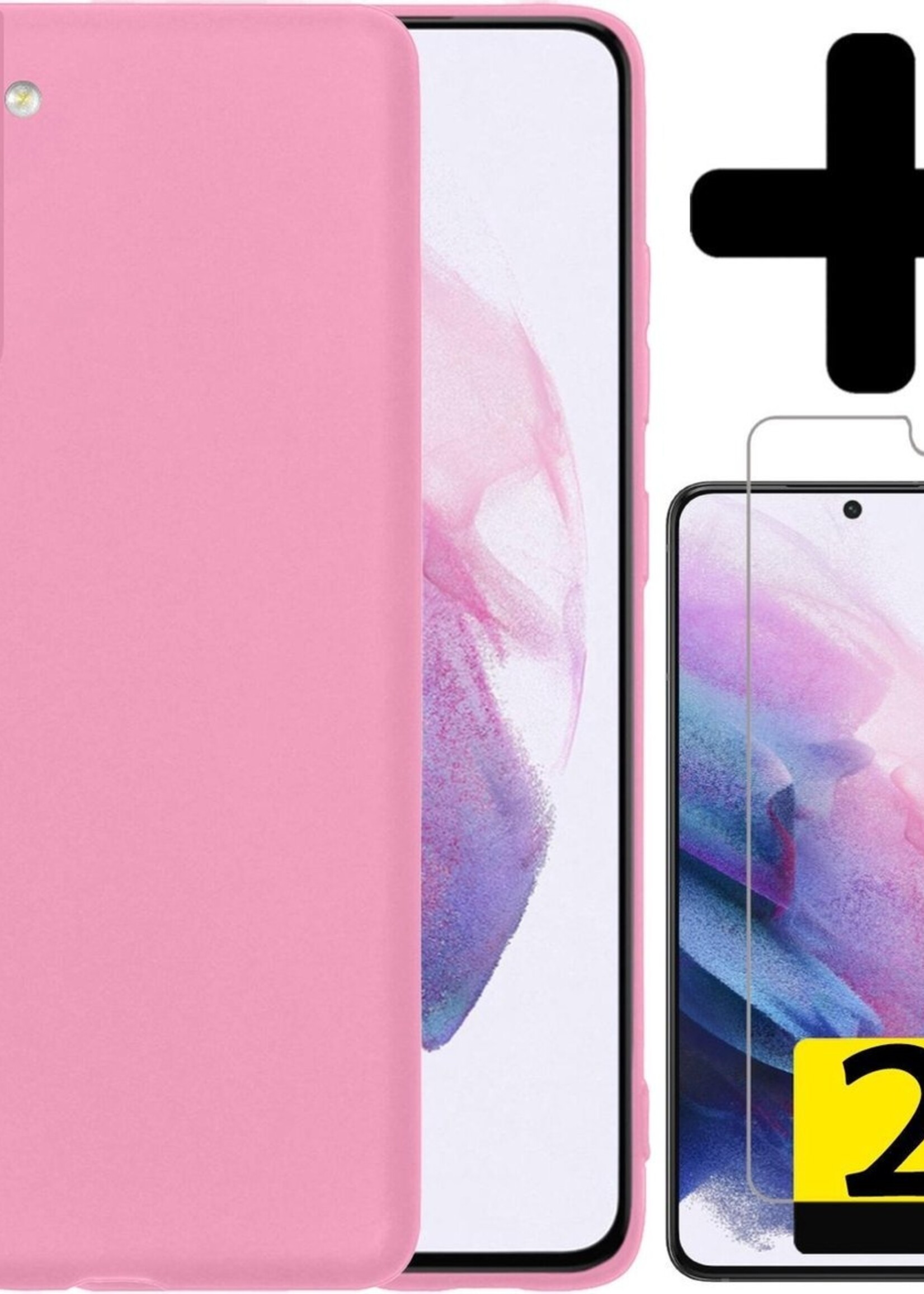 LUQ Hoesje Geschikt voor Samsung S21 Plus Hoesje Siliconen Case Met 2x Screenprotector - Hoes Geschikt voor Samsung Galaxy S21 Plus Hoes Siliconen - Roze