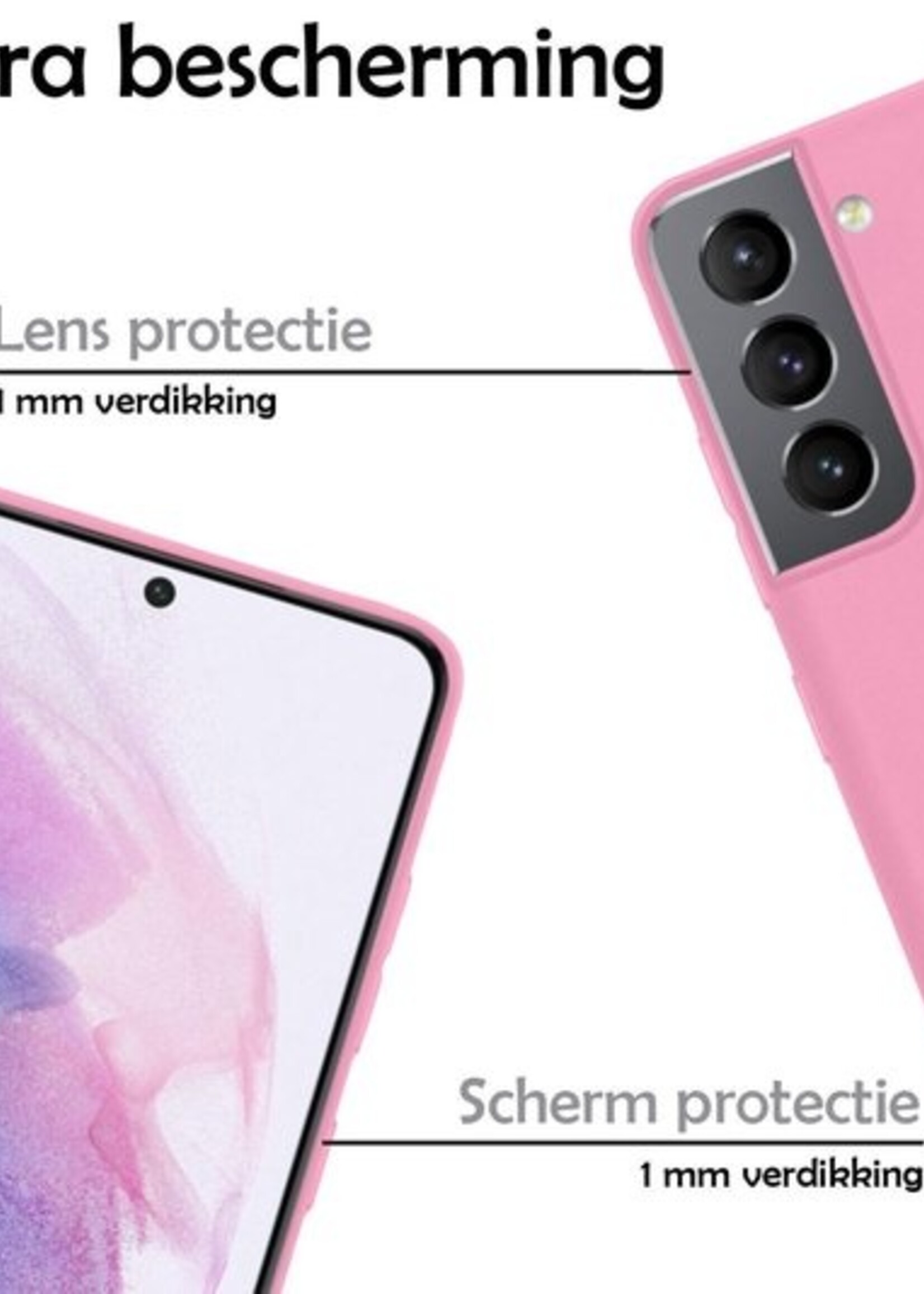 LUQ Hoesje Geschikt voor Samsung S21 Plus Hoesje Siliconen Case Met 2x Screenprotector - Hoes Geschikt voor Samsung Galaxy S21 Plus Hoes Siliconen - Roze