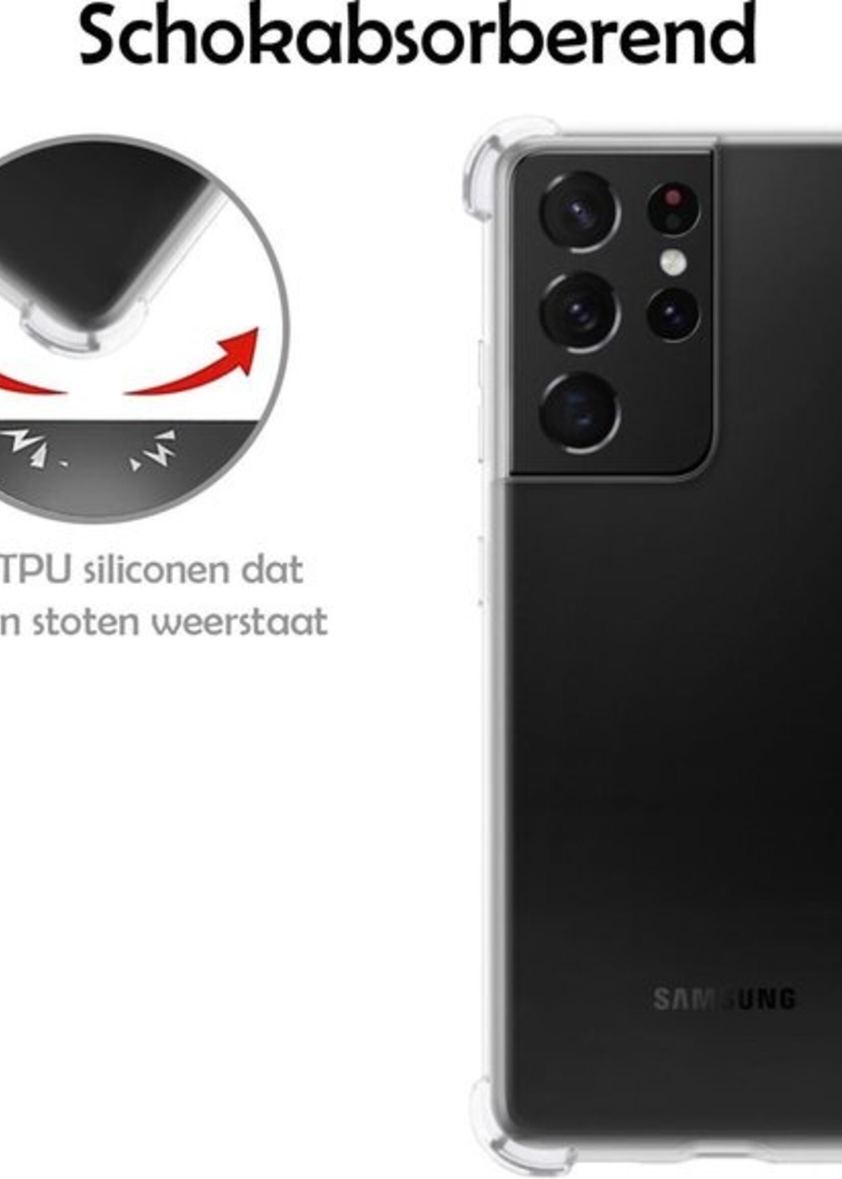 LUQ Hoesje Geschikt voor Samsung S21 Ultra Hoesje Shockproof Case Siliconen Met Screenprotector - Hoes Geschikt voor Samsung Galaxy S21 Ultra Hoes Cover Siliconen - Transparant