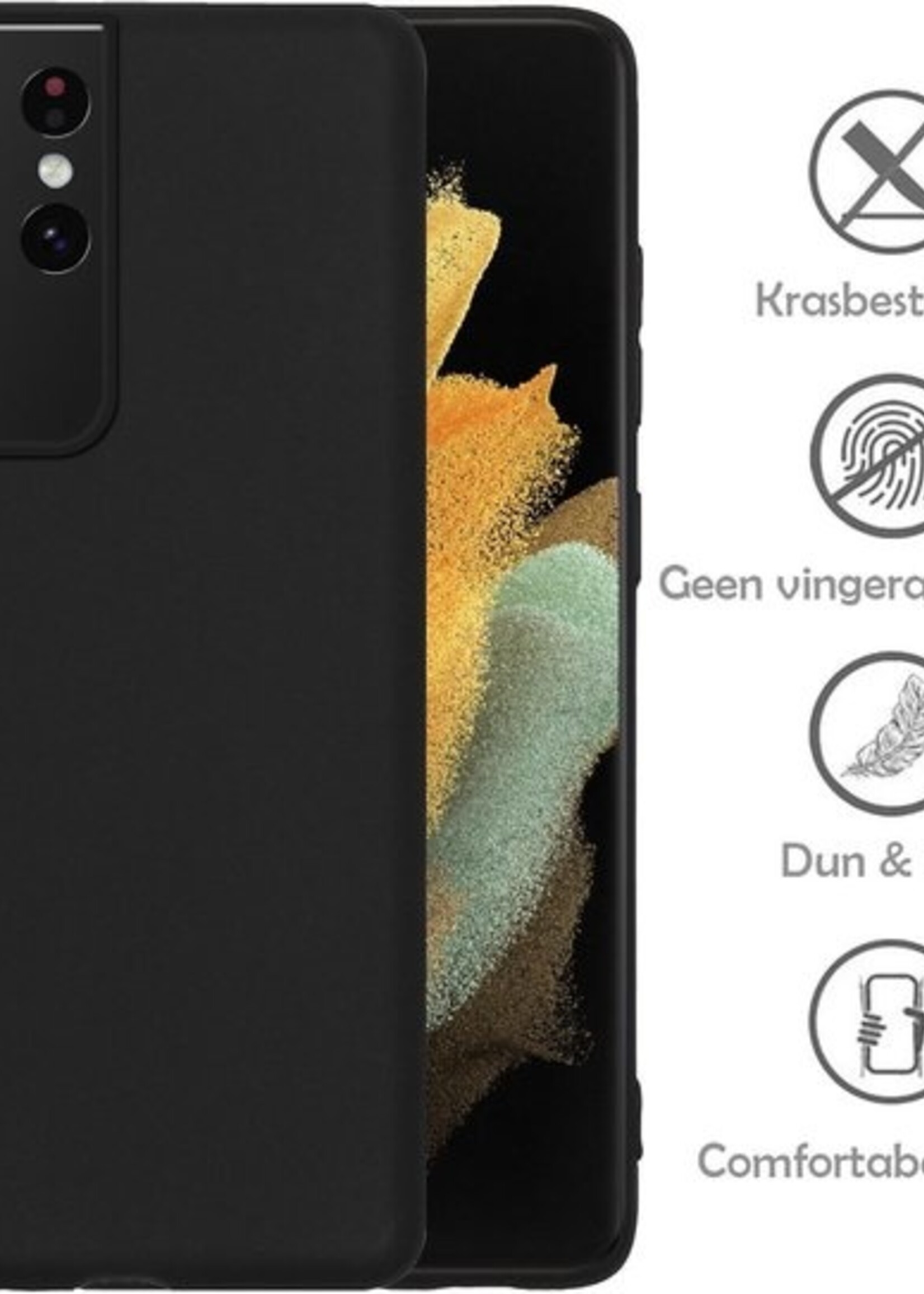 LUQ Hoesje Geschikt voor Samsung S21 Ultra Hoesje Siliconen Case Met Screenprotector - Hoes Geschikt voor Samsung Galaxy S21 Ultra Hoes Siliconen - Zwart