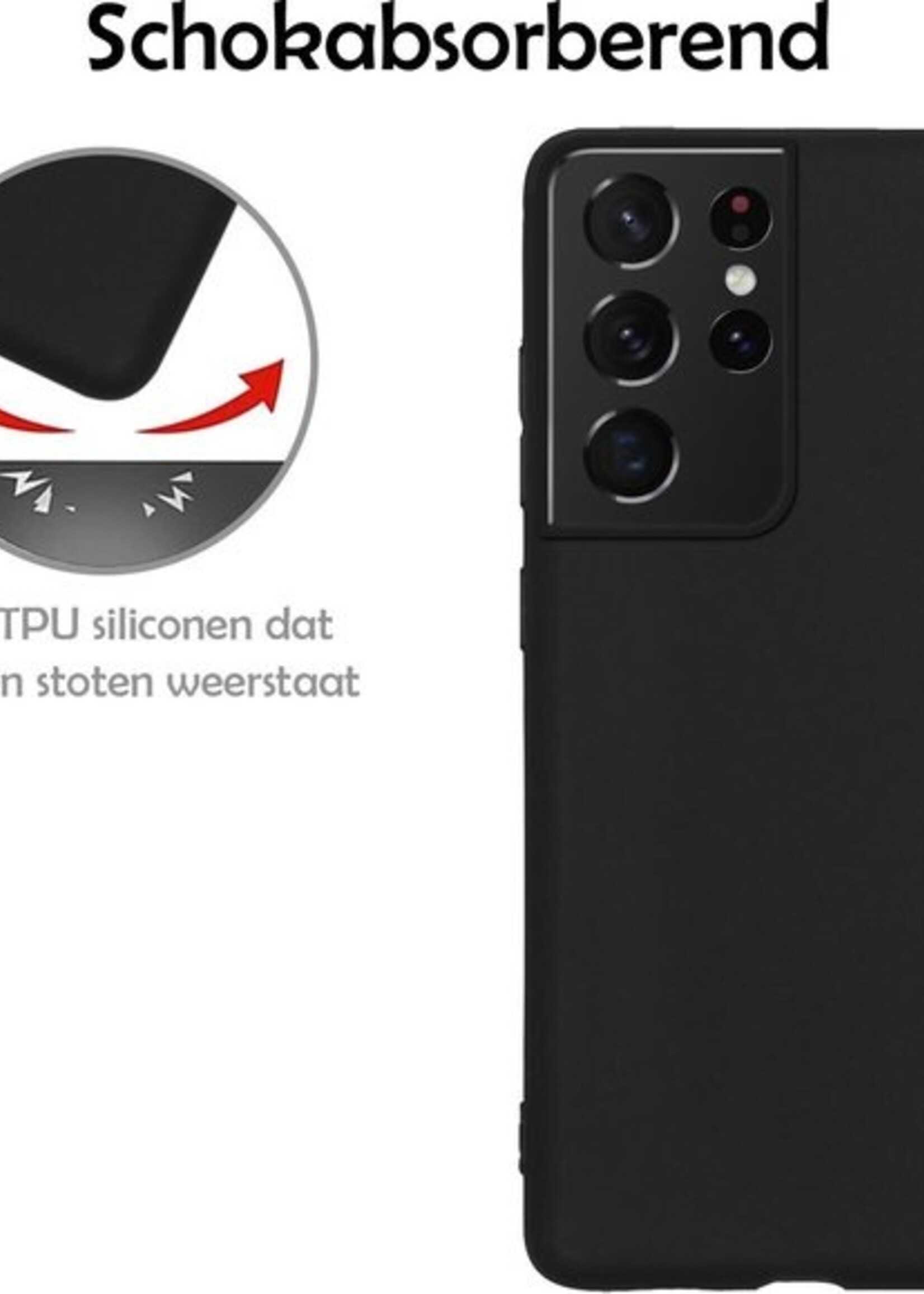 LUQ Hoesje Geschikt voor Samsung S21 Ultra Hoesje Siliconen Case Met Screenprotector - Hoes Geschikt voor Samsung Galaxy S21 Ultra Hoes Siliconen - Zwart