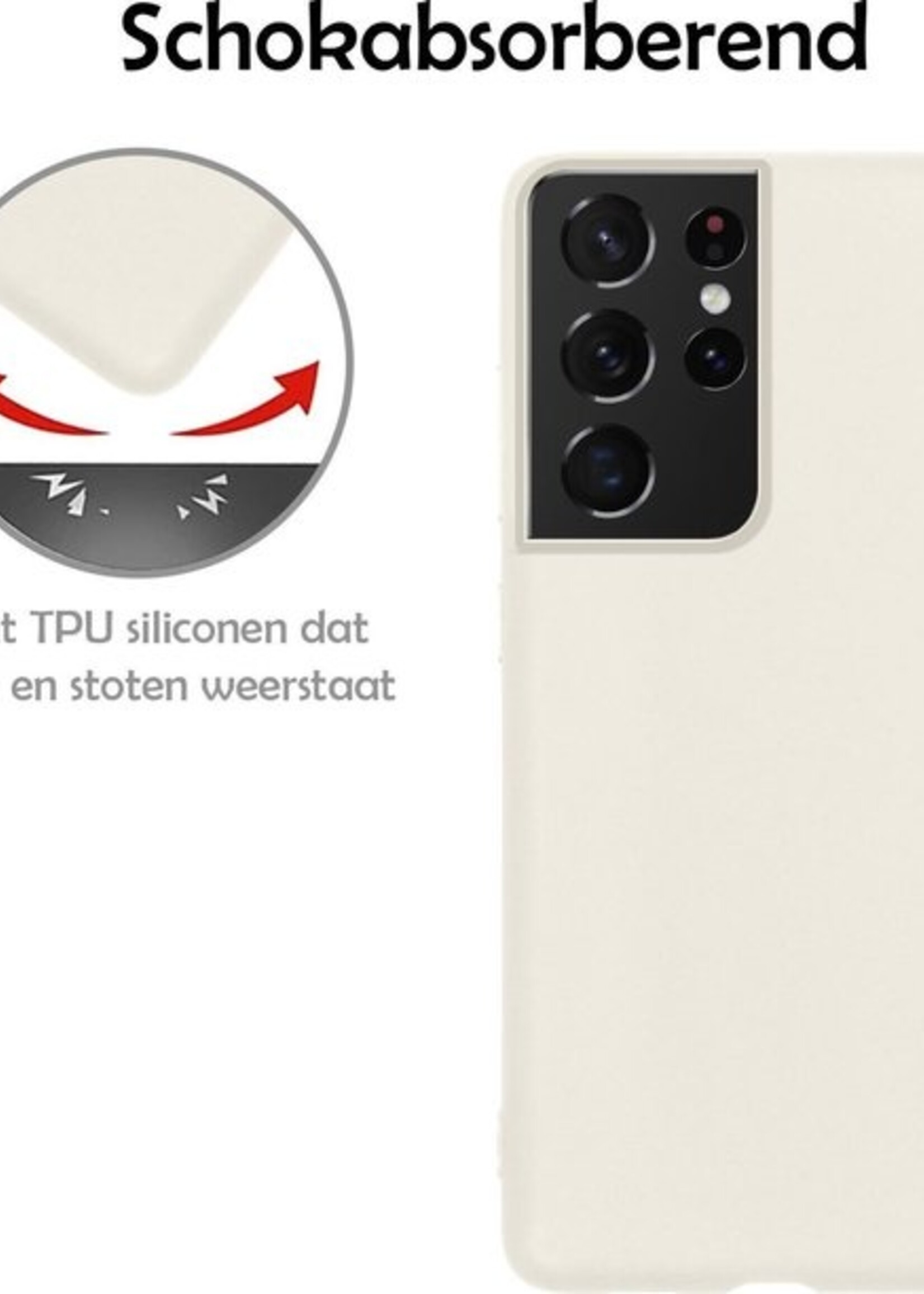 LUQ Hoesje Geschikt voor Samsung S21 Ultra Hoesje Siliconen Case Met Screenprotector - Hoes Geschikt voor Samsung Galaxy S21 Ultra Hoes Siliconen - Wit