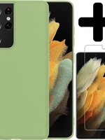 LUQ LUQ Samsung Galaxy S21 Ultra hoesje siliconen groen + screenprotector