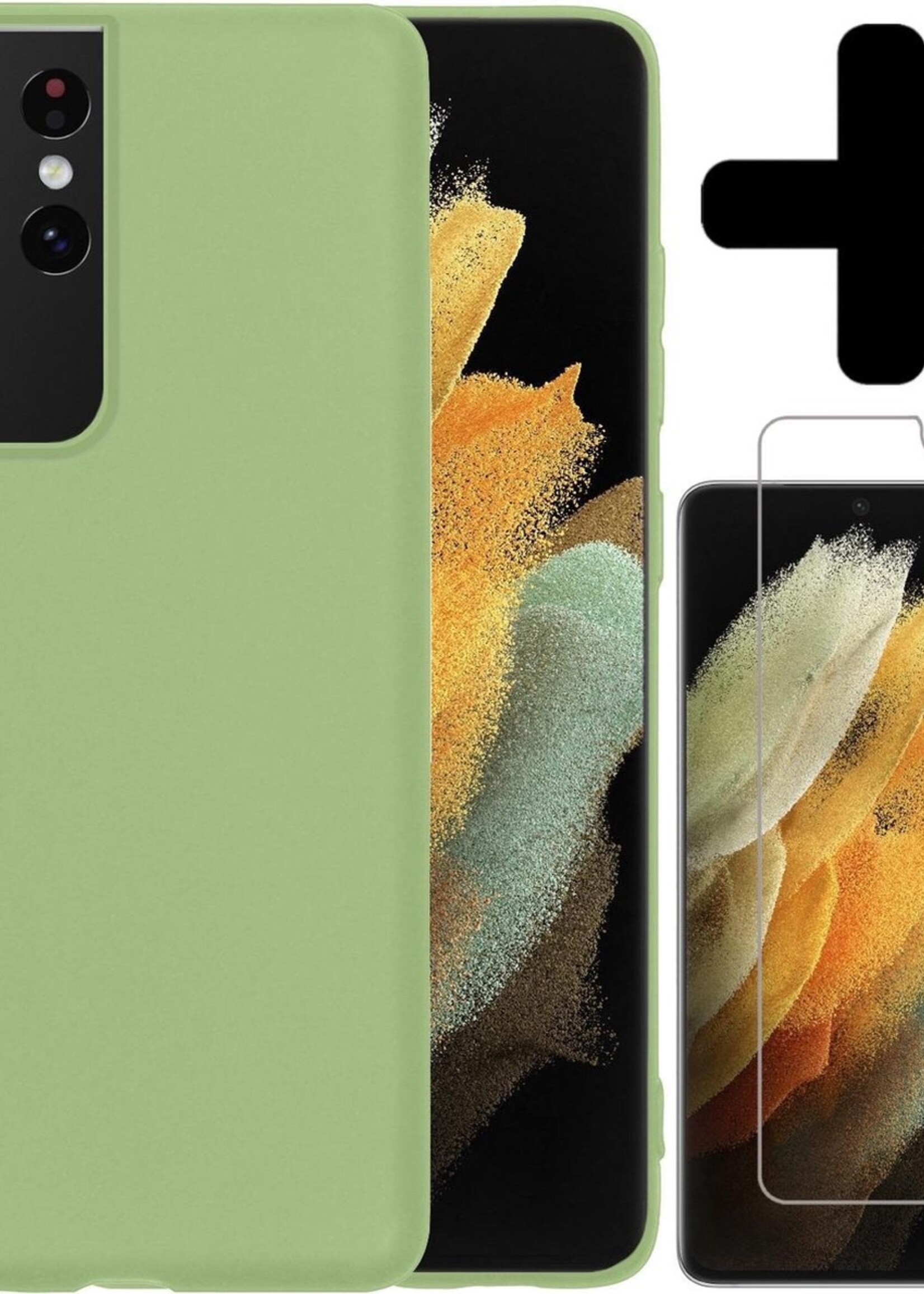 LUQ Hoesje Geschikt voor Samsung S21 Ultra Hoesje Siliconen Case Met Screenprotector - Hoes Geschikt voor Samsung Galaxy S21 Ultra Hoes Siliconen - Groen