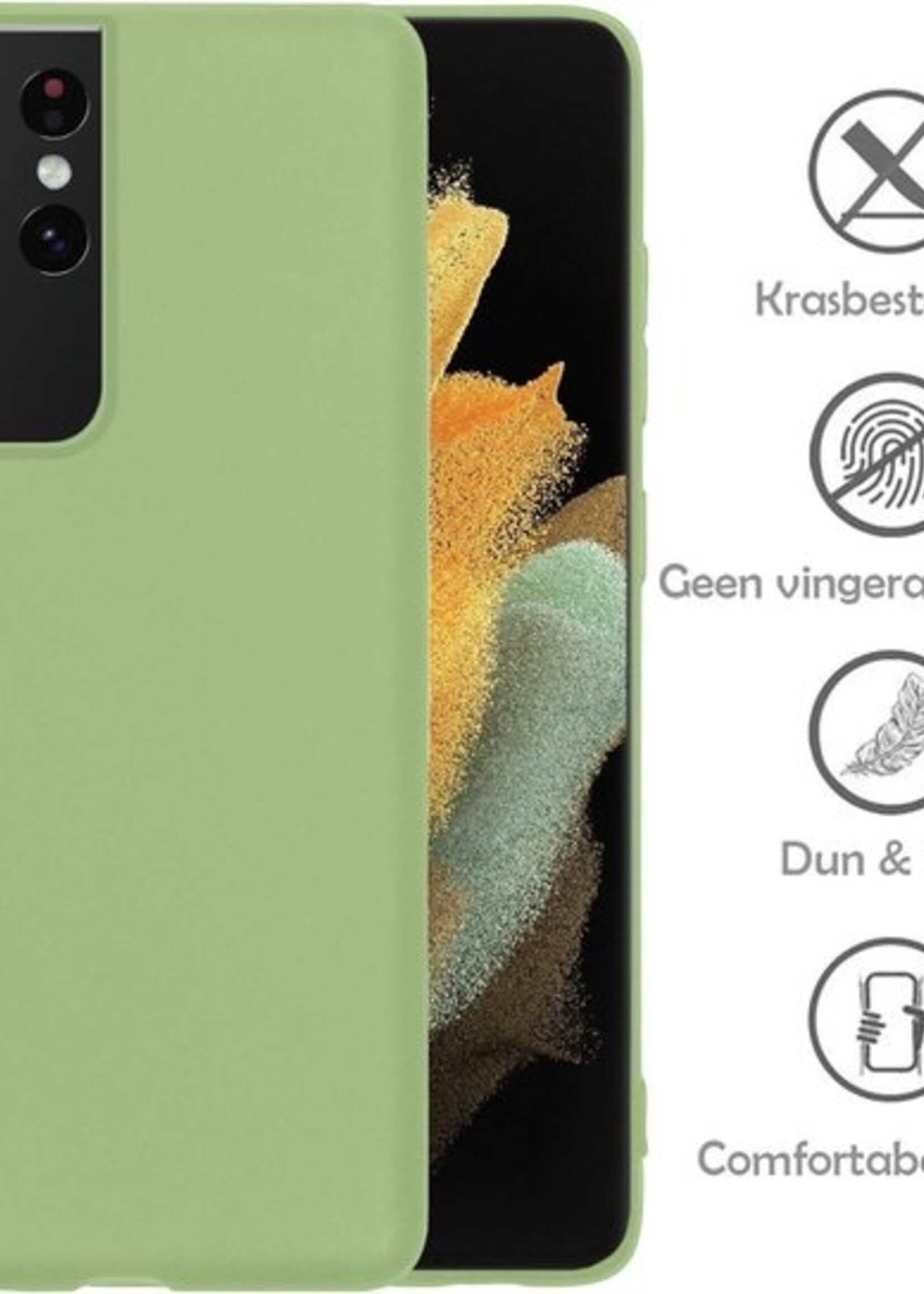 LUQ Hoesje Geschikt voor Samsung S21 Ultra Hoesje Siliconen Case Met Screenprotector - Hoes Geschikt voor Samsung Galaxy S21 Ultra Hoes Siliconen - Groen