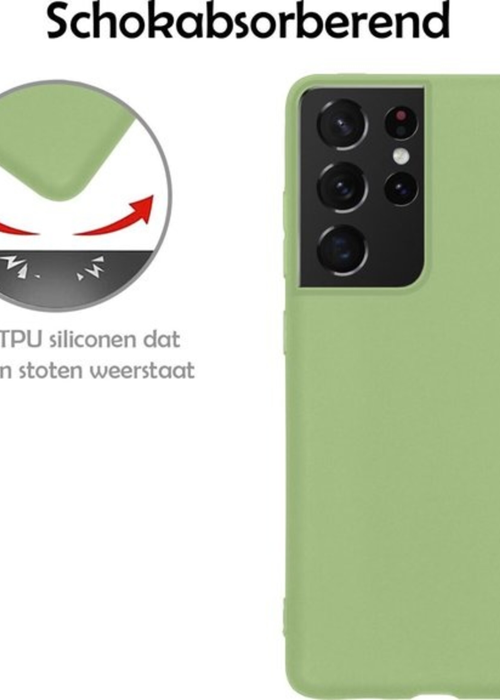 LUQ Hoesje Geschikt voor Samsung S21 Ultra Hoesje Siliconen Case Met Screenprotector - Hoes Geschikt voor Samsung Galaxy S21 Ultra Hoes Siliconen - Groen