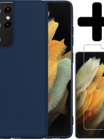 LUQ LUQ Samsung Galaxy S21 Ultra hoesje siliconen donkerblauw + screenprotector