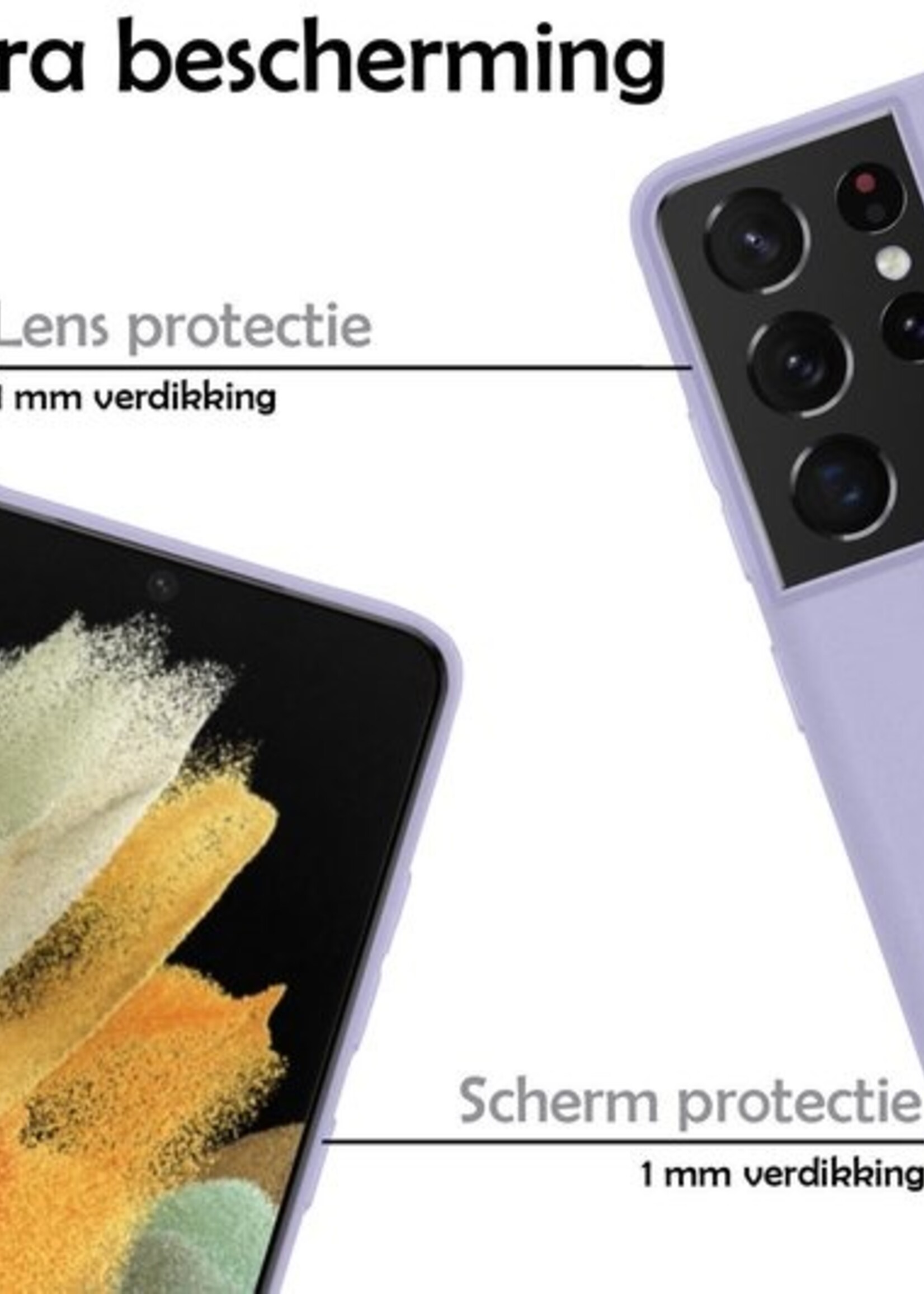 LUQ Hoesje Geschikt voor Samsung S21 Ultra Hoesje Siliconen Case Met Screenprotector - Hoes Geschikt voor Samsung Galaxy S21 Ultra Hoes Siliconen - Lila