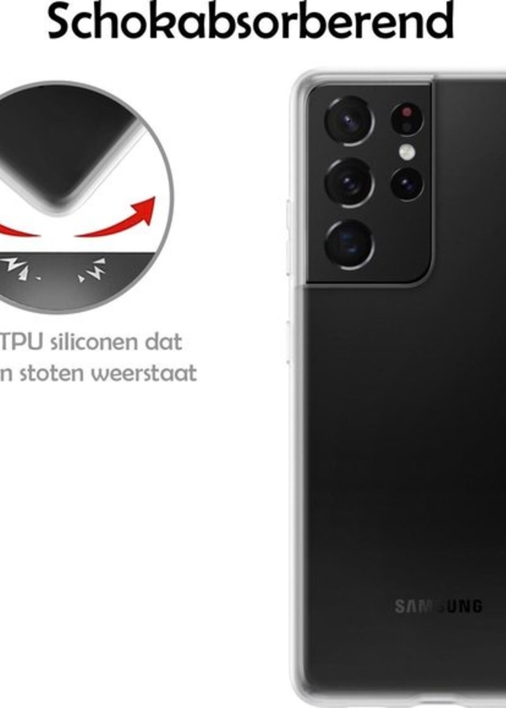 LUQ Hoesje Geschikt voor Samsung S21 Ultra Hoesje Siliconen Case Met 2x Screenprotector - Hoes Geschikt voor Samsung Galaxy S21 Ultra Hoes Siliconen - Transparant