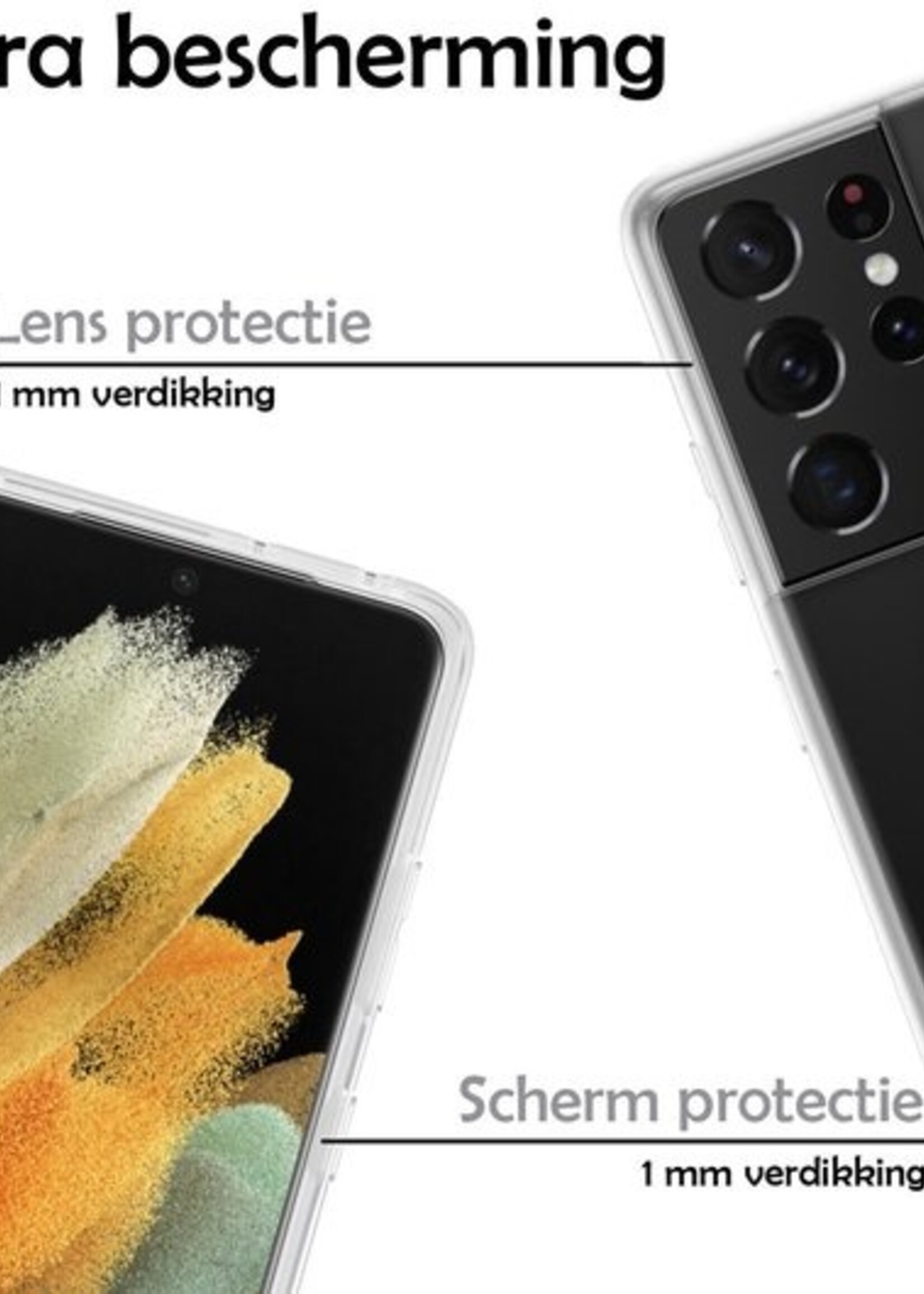 LUQ Hoesje Geschikt voor Samsung S21 Ultra Hoesje Siliconen Case Met 2x Screenprotector - Hoes Geschikt voor Samsung Galaxy S21 Ultra Hoes Siliconen - Transparant
