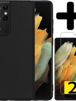 LUQ LUQ Samsung Galaxy S21 Ultra hoesje siliconen zwart + 2x screenprotector