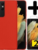 LUQ LUQ Samsung Galaxy S21 Ultra hoesje siliconen rood + 2x screenprotector
