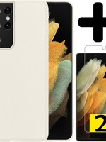 LUQ LUQ Samsung Galaxy S21 Ultra hoesje siliconen wit + 2x screenprotector