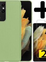 LUQ LUQ Samsung Galaxy S21 Ultra hoesje siliconen groen + 2x screenprotector