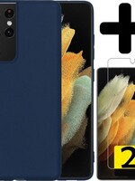 LUQ LUQ Samsung Galaxy S21 Ultra hoesje siliconen donkerblauw + 2x screenprotector
