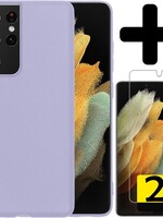 LUQ LUQ Samsung Galaxy S21 Ultra hoesje siliconen lila + 2x screenprotector