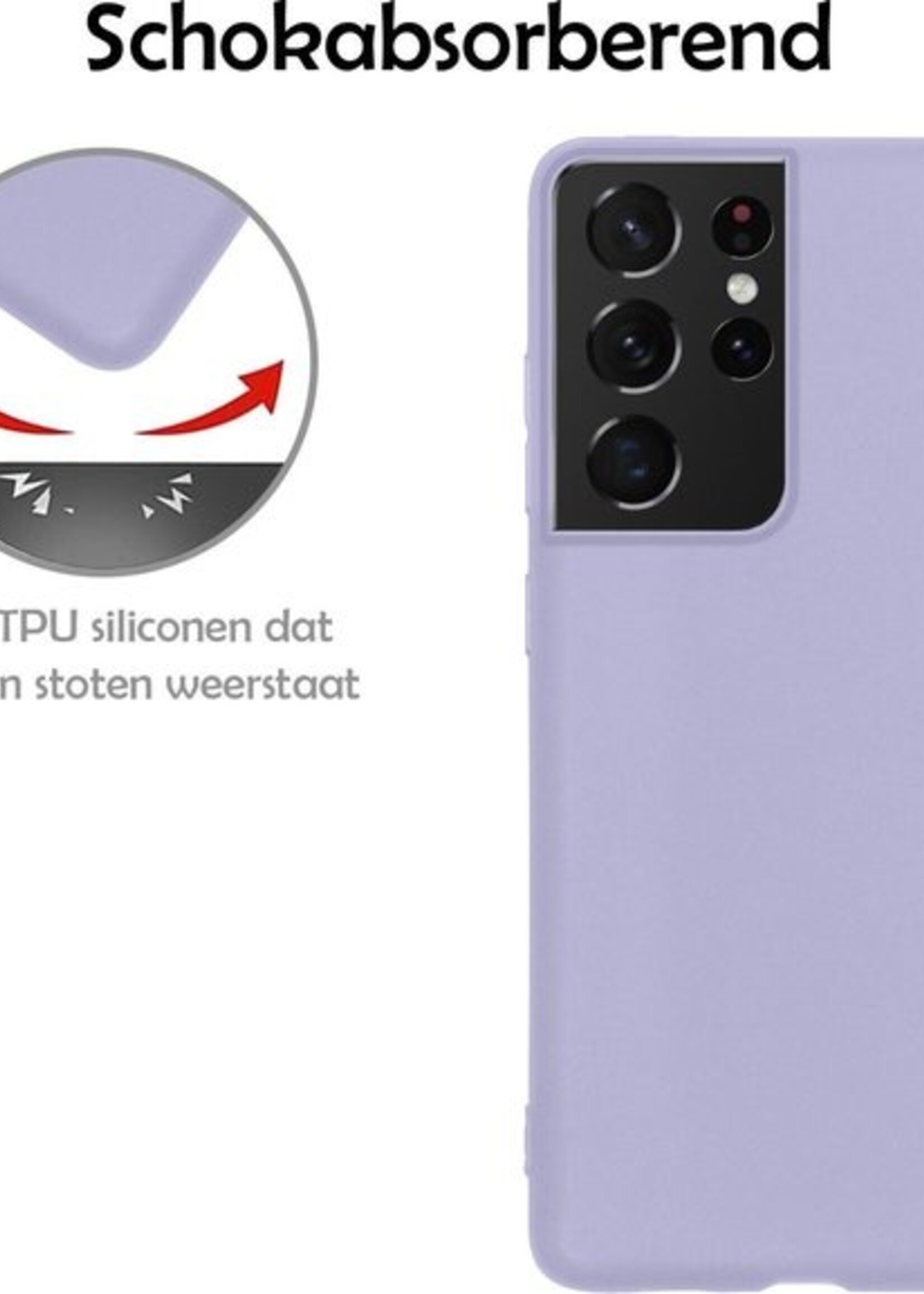LUQ Hoesje Geschikt voor Samsung S21 Ultra Hoesje Siliconen Case Met 2x Screenprotector - Hoes Geschikt voor Samsung Galaxy S21 Ultra Hoes Siliconen - Lila