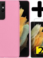 LUQ LUQ Samsung Galaxy S21 Ultra hoesje siliconen lichtroze + 2x screenprotector