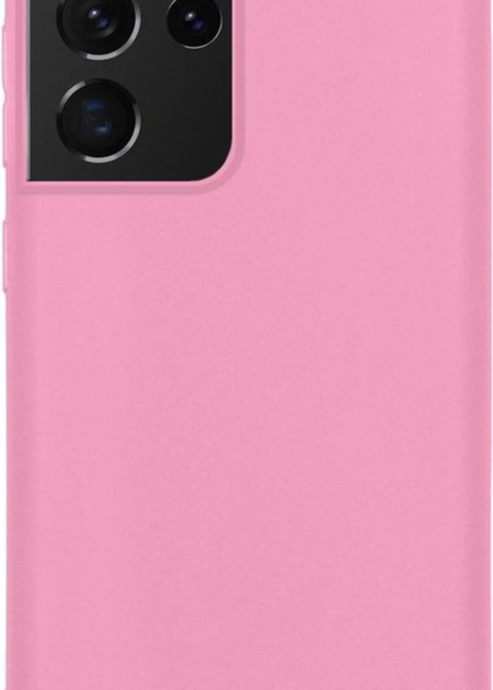 LUQ Hoesje Geschikt voor Samsung S21 Ultra Hoesje Siliconen Case Met 2x Screenprotector - Hoes Geschikt voor Samsung Galaxy S21 Ultra Hoes Siliconen - Roze
