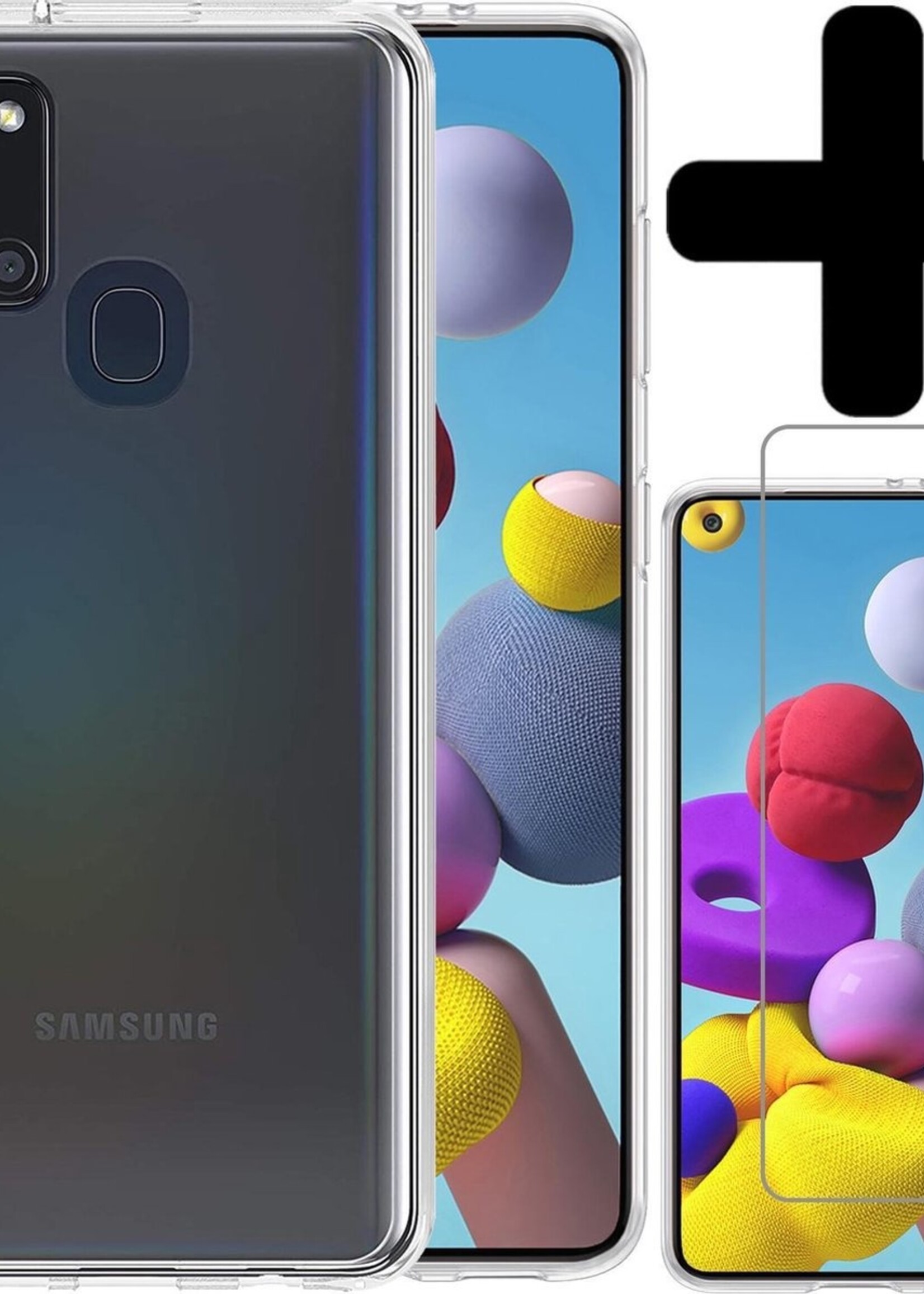 LUQ Hoesje Geschikt voor Samsung A21s Hoesje Siliconen Case Met Screenprotector - Hoes Geschikt voor Samsung Galaxy A21s Hoes Siliconen - Transparant