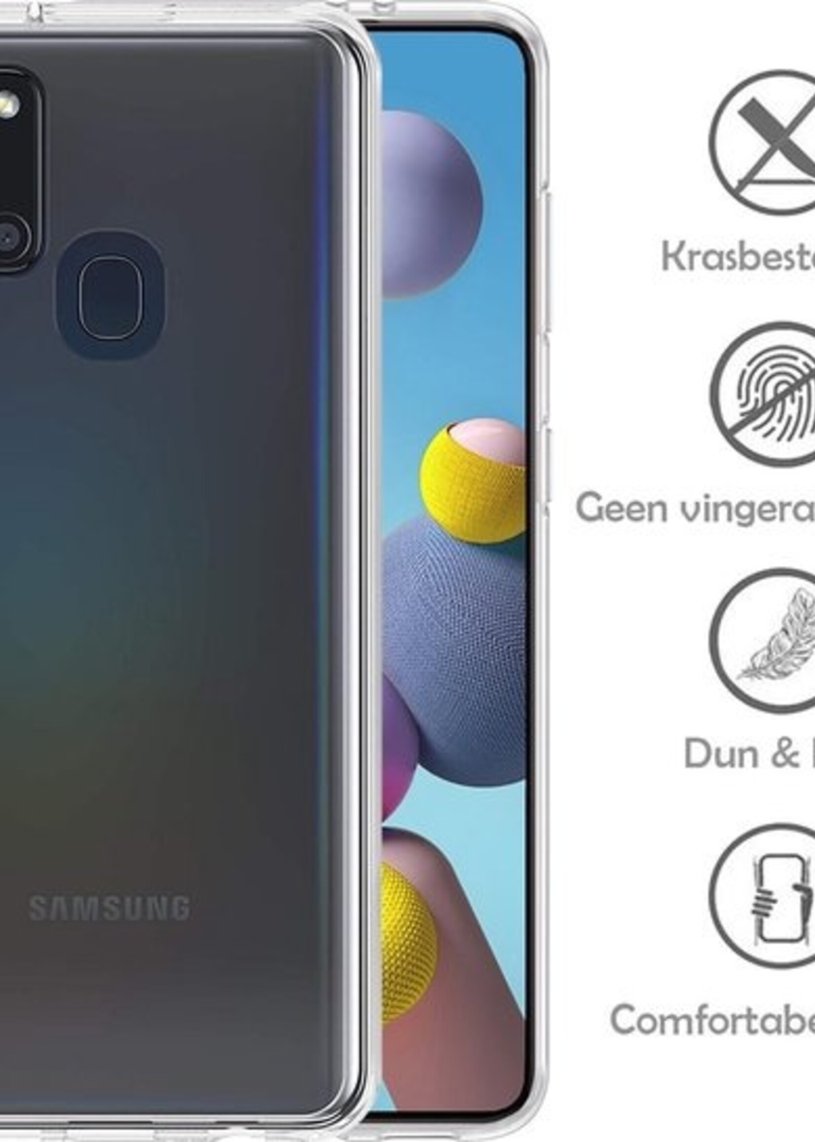 LUQ Hoesje Geschikt voor Samsung A21s Hoesje Siliconen Case Met Screenprotector - Hoes Geschikt voor Samsung Galaxy A21s Hoes Siliconen - Transparant