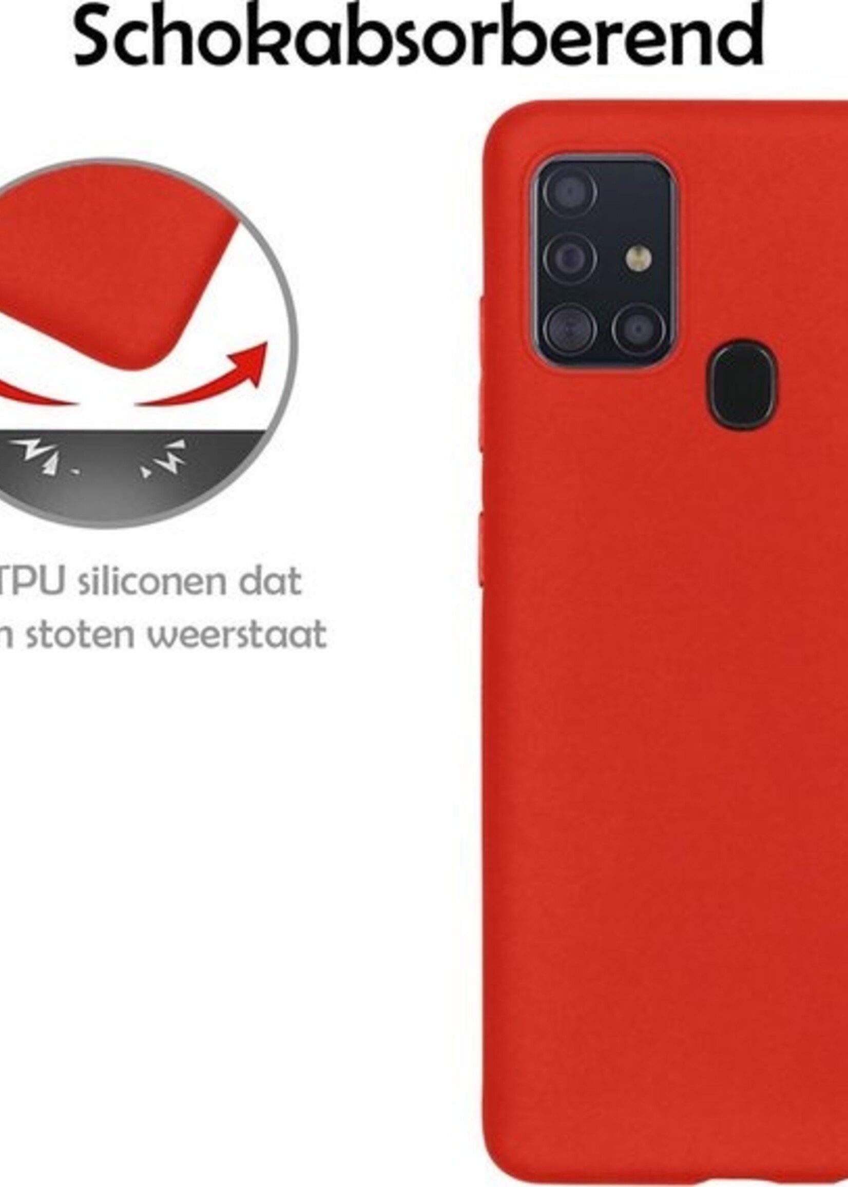 LUQ Hoesje Geschikt voor Samsung A21s Hoesje Siliconen Case Met Screenprotector - Hoes Geschikt voor Samsung Galaxy A21s Hoes Siliconen - Rood